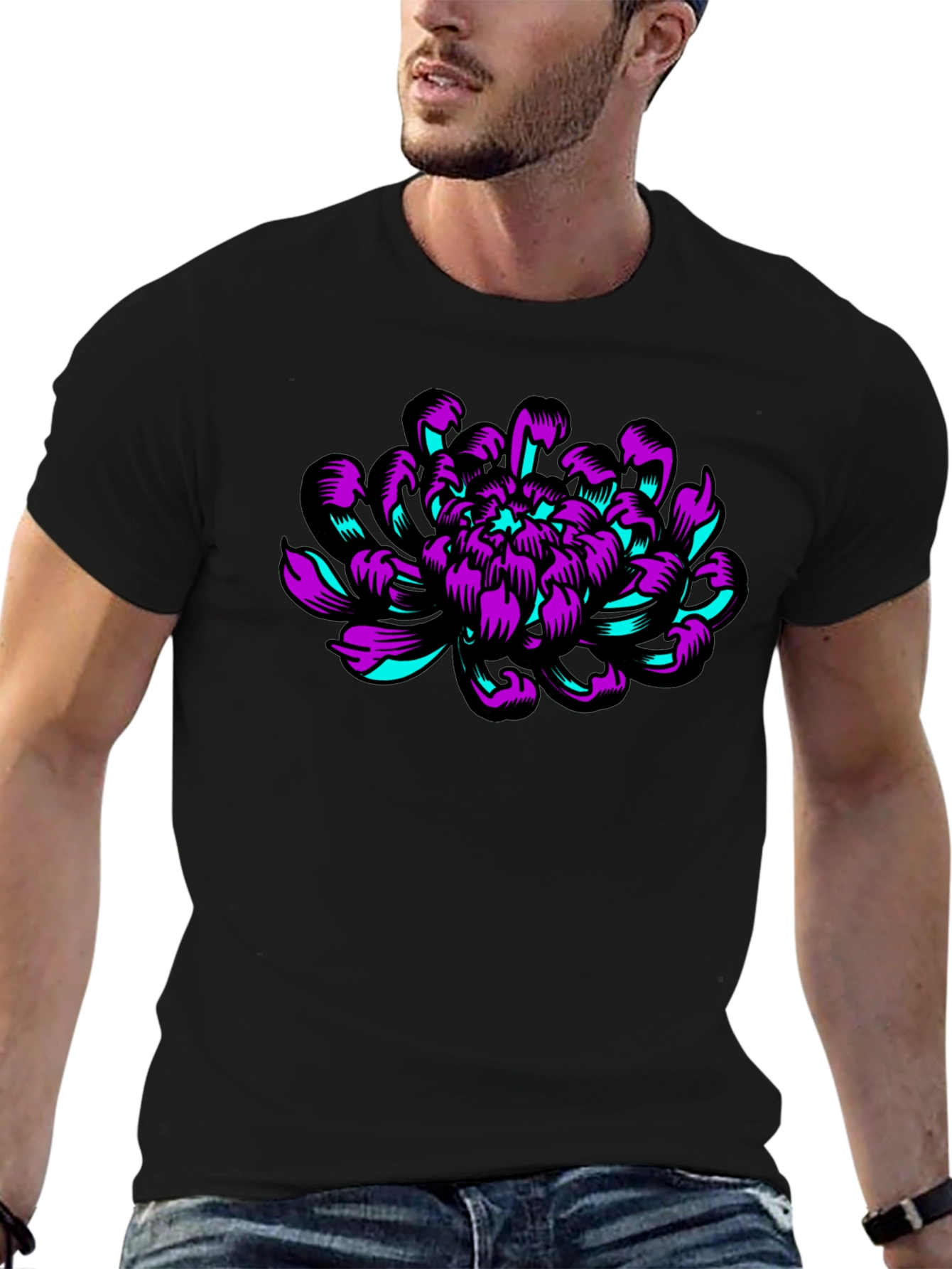 Graphic Flower T-Shirt - Black Cotton Tee