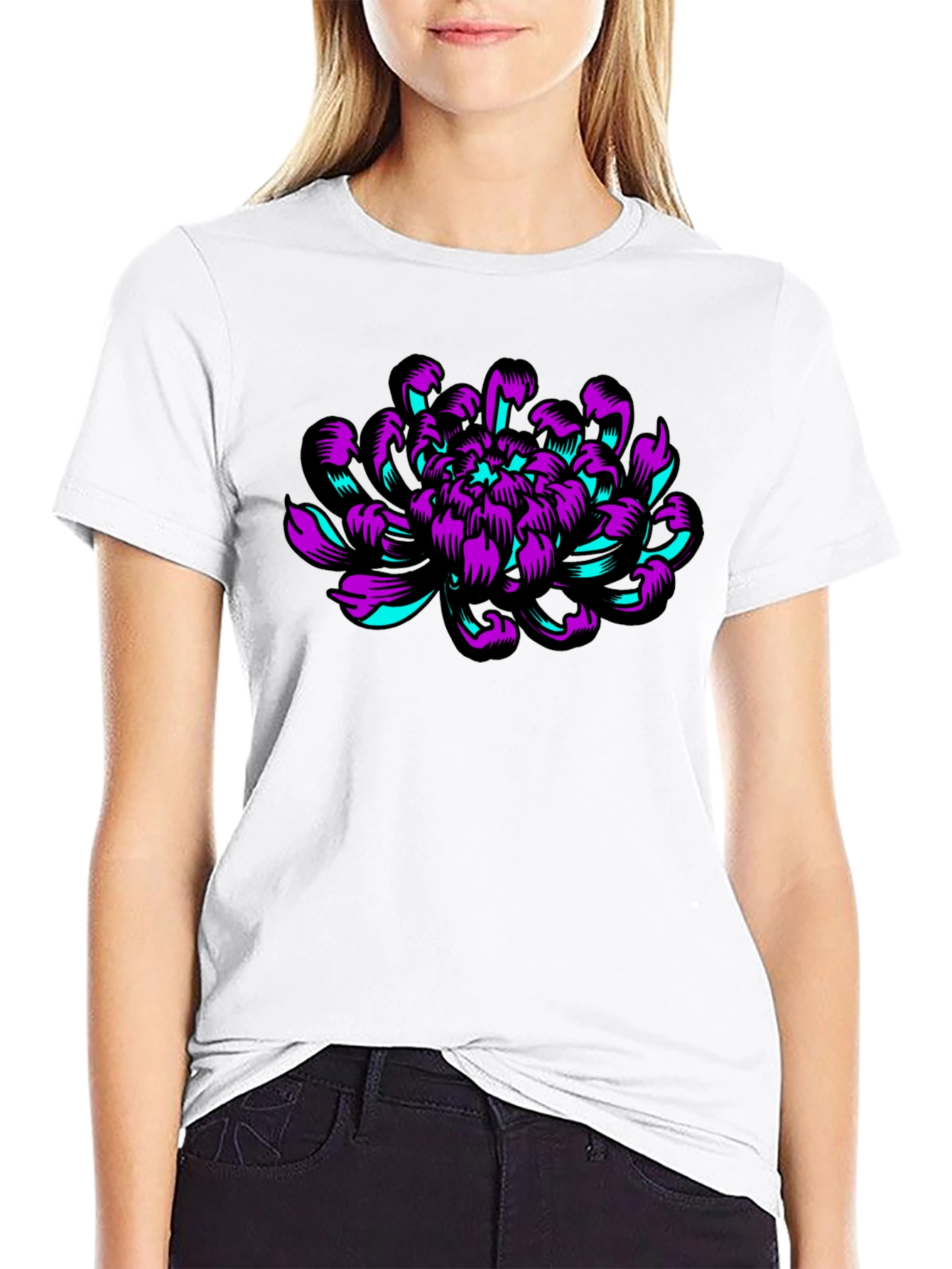 Graphic Flower T-Shirt - Black Cotton Tee