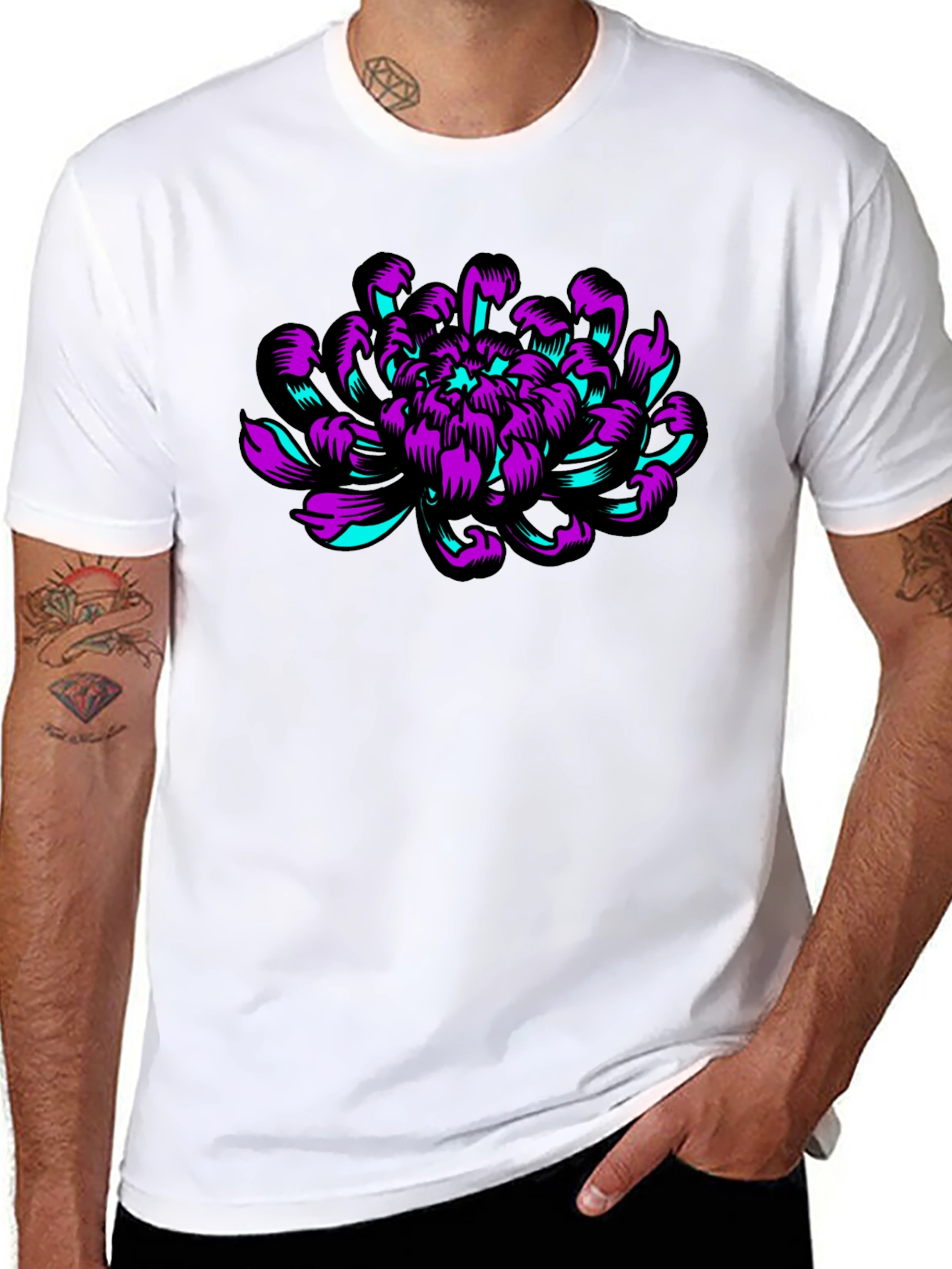 Graphic Flower T-Shirt - Black Cotton Tee