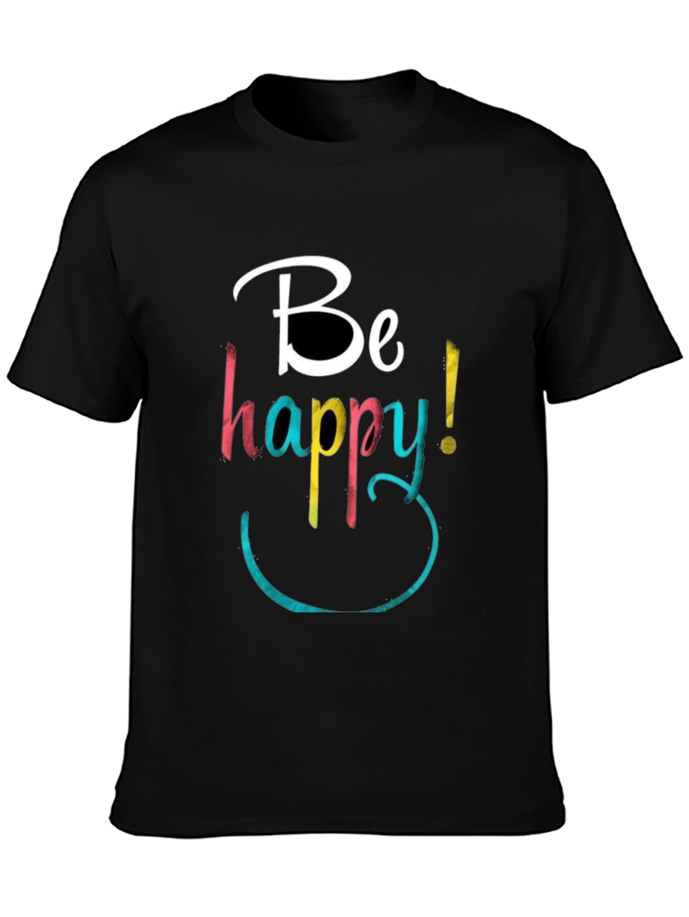 Be Happy Graphic Tee - Black Cotton Blend
