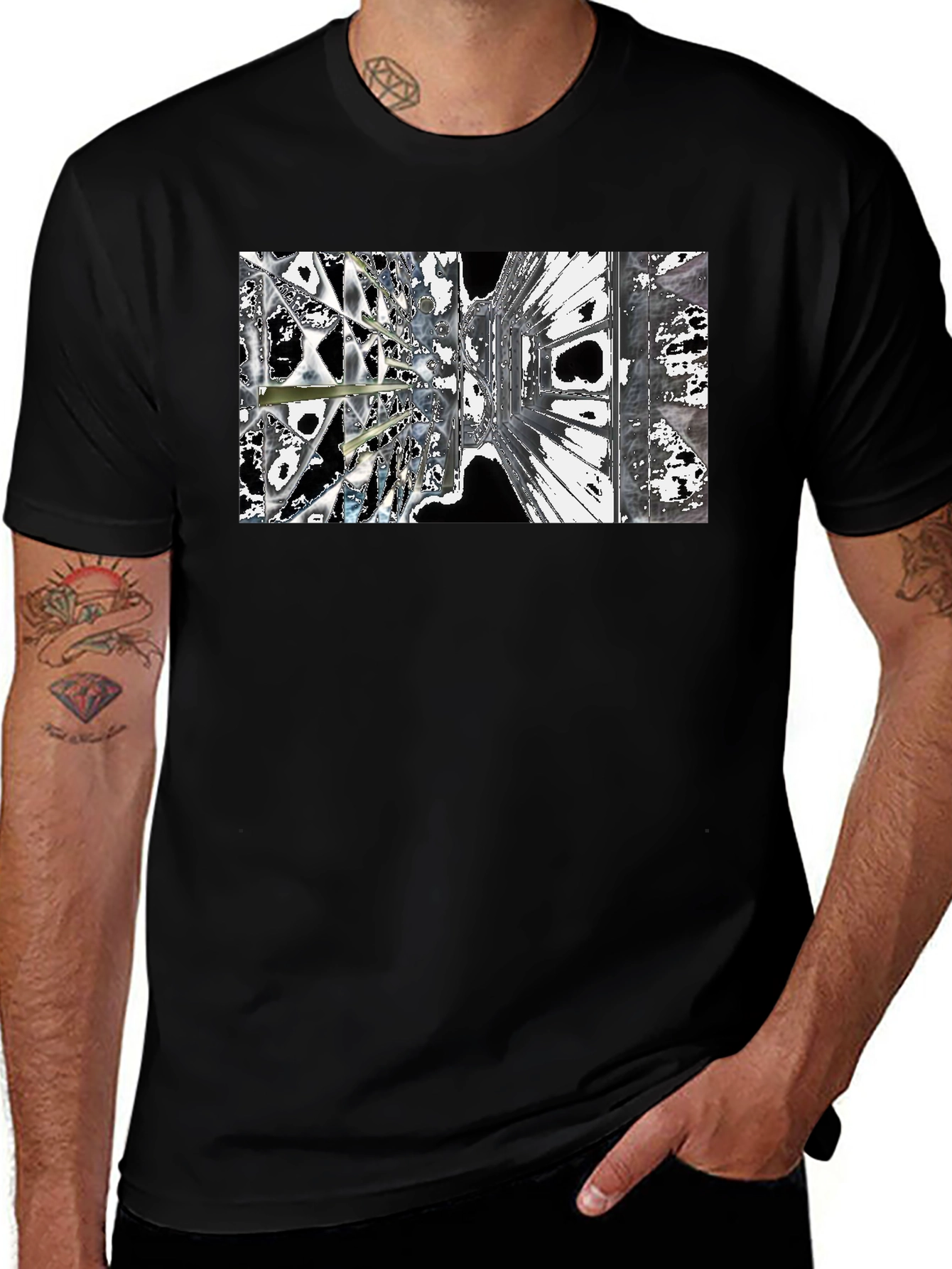 Abstract Architecture Print Black T-Shirt