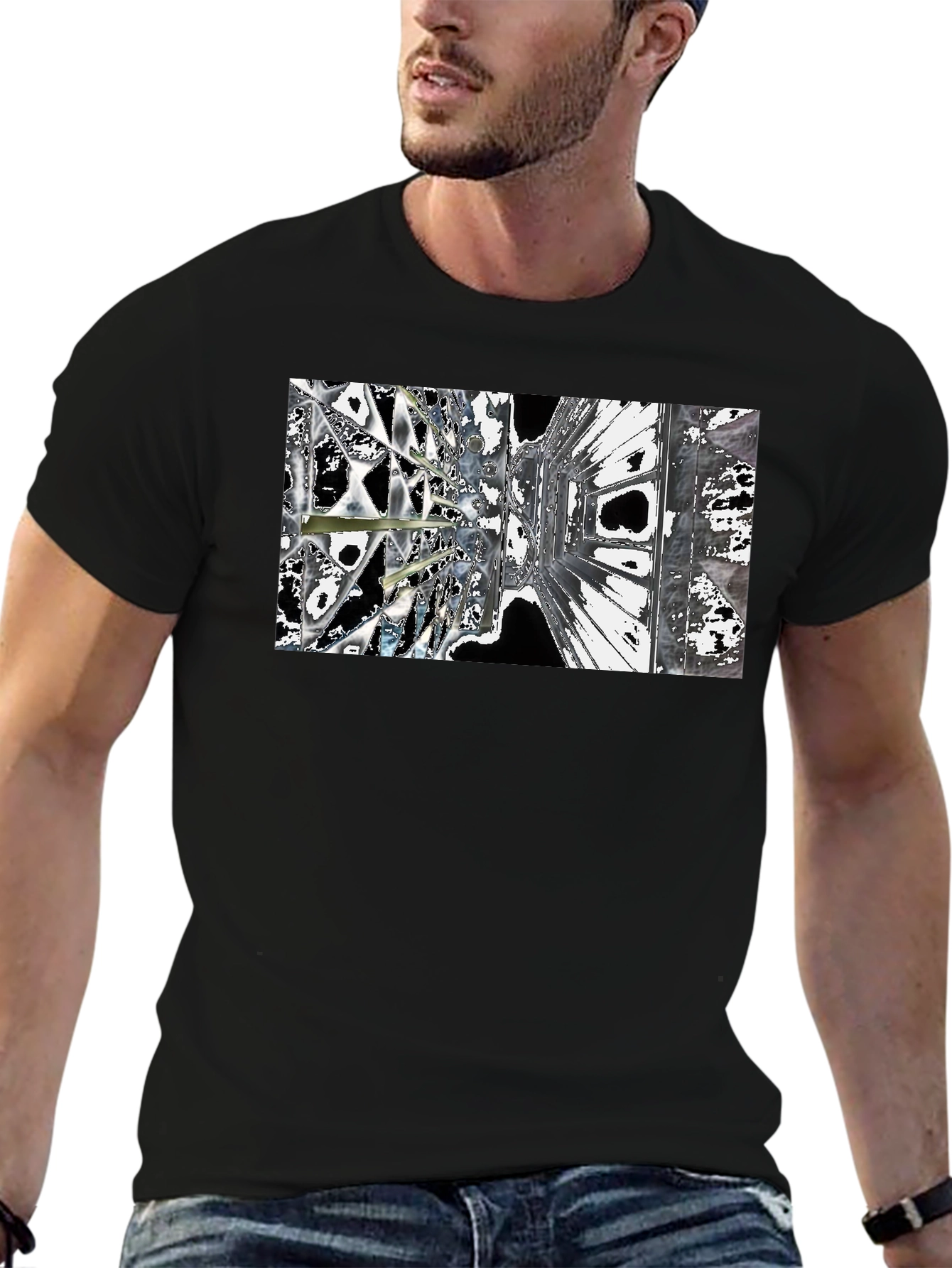 Abstract Architecture Print Black T-Shirt