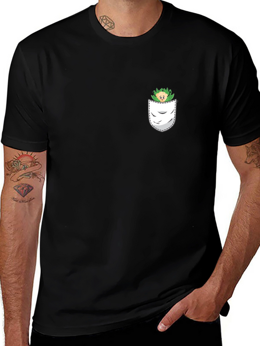 Mens Black T-Shirt with Pocket Monster Graphic