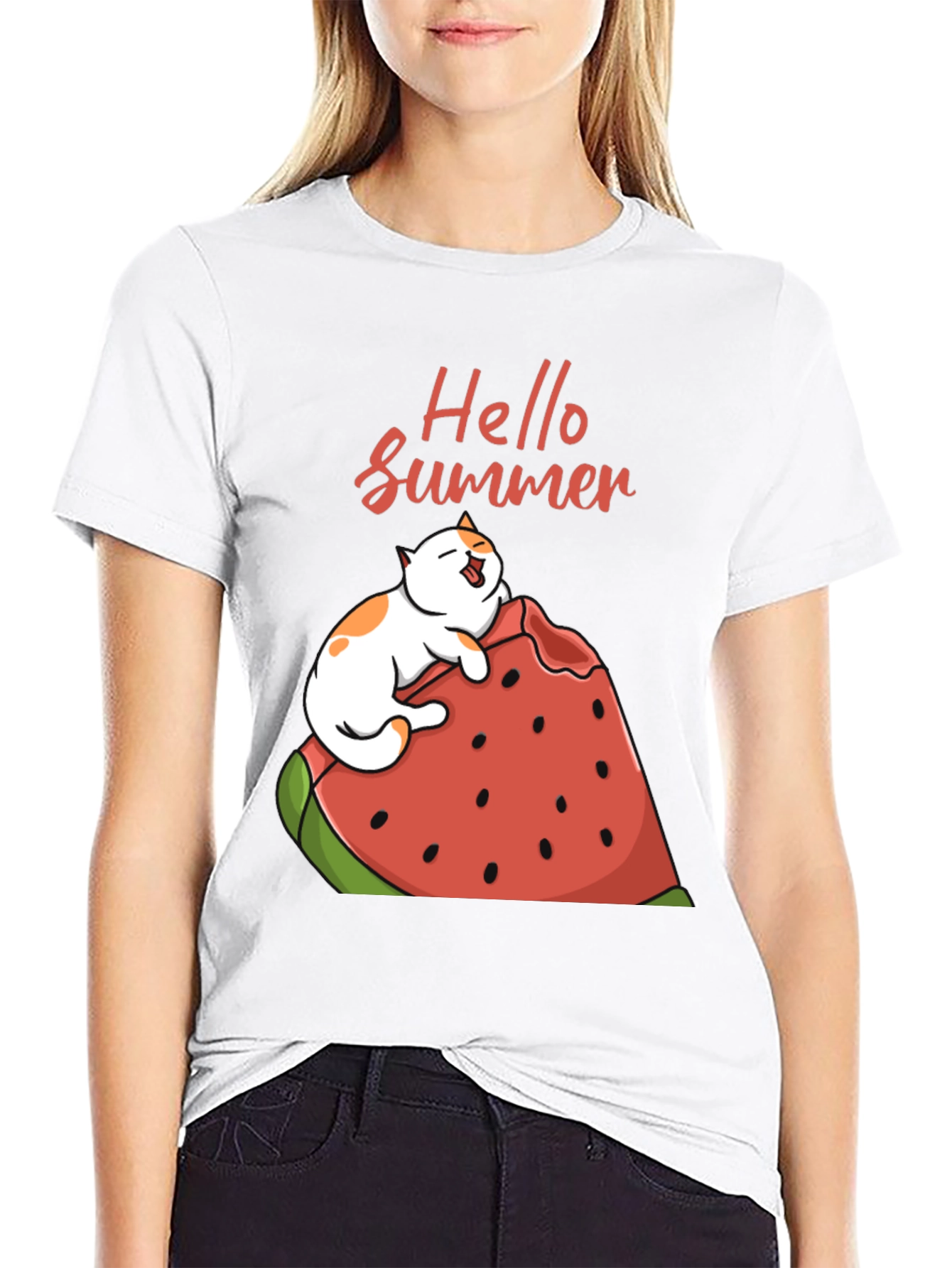 Summer Cat Watermelon Graphic Tee