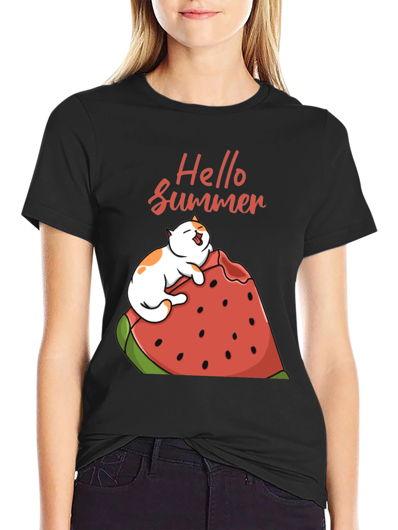 Summer Cat Watermelon Graphic Tee