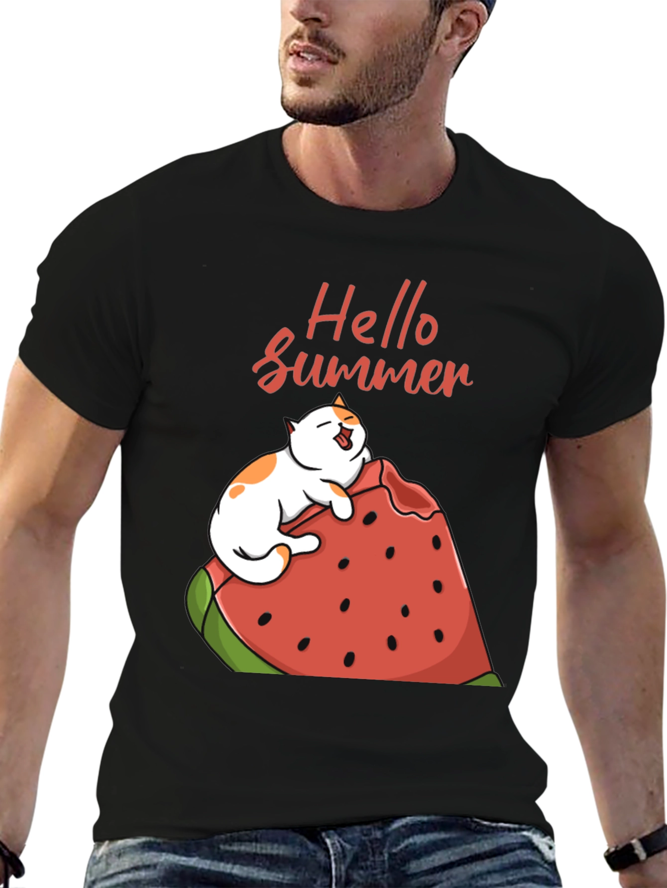 Summer Cat Watermelon Graphic Tee