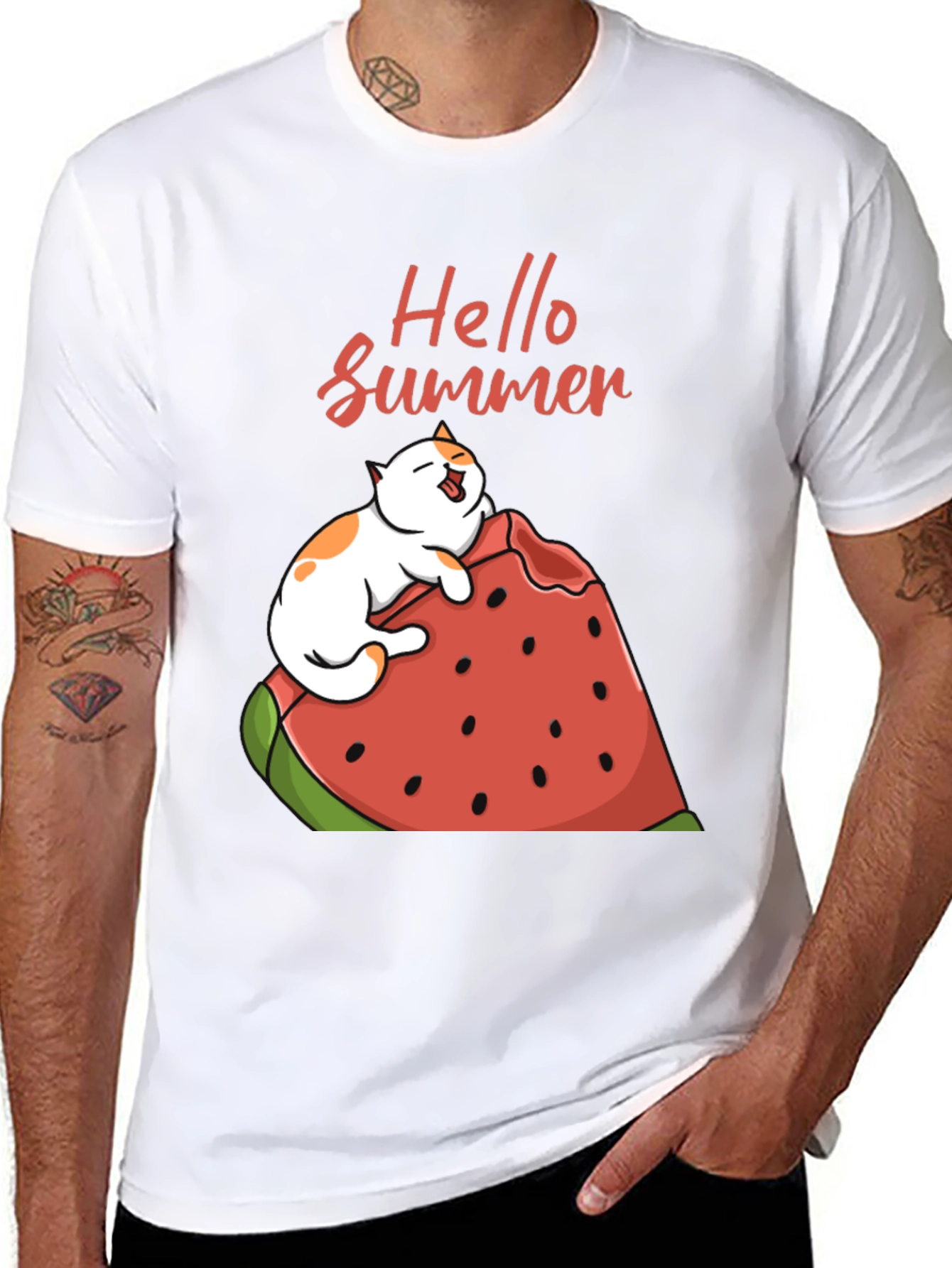 Summer Cat Watermelon Graphic Tee