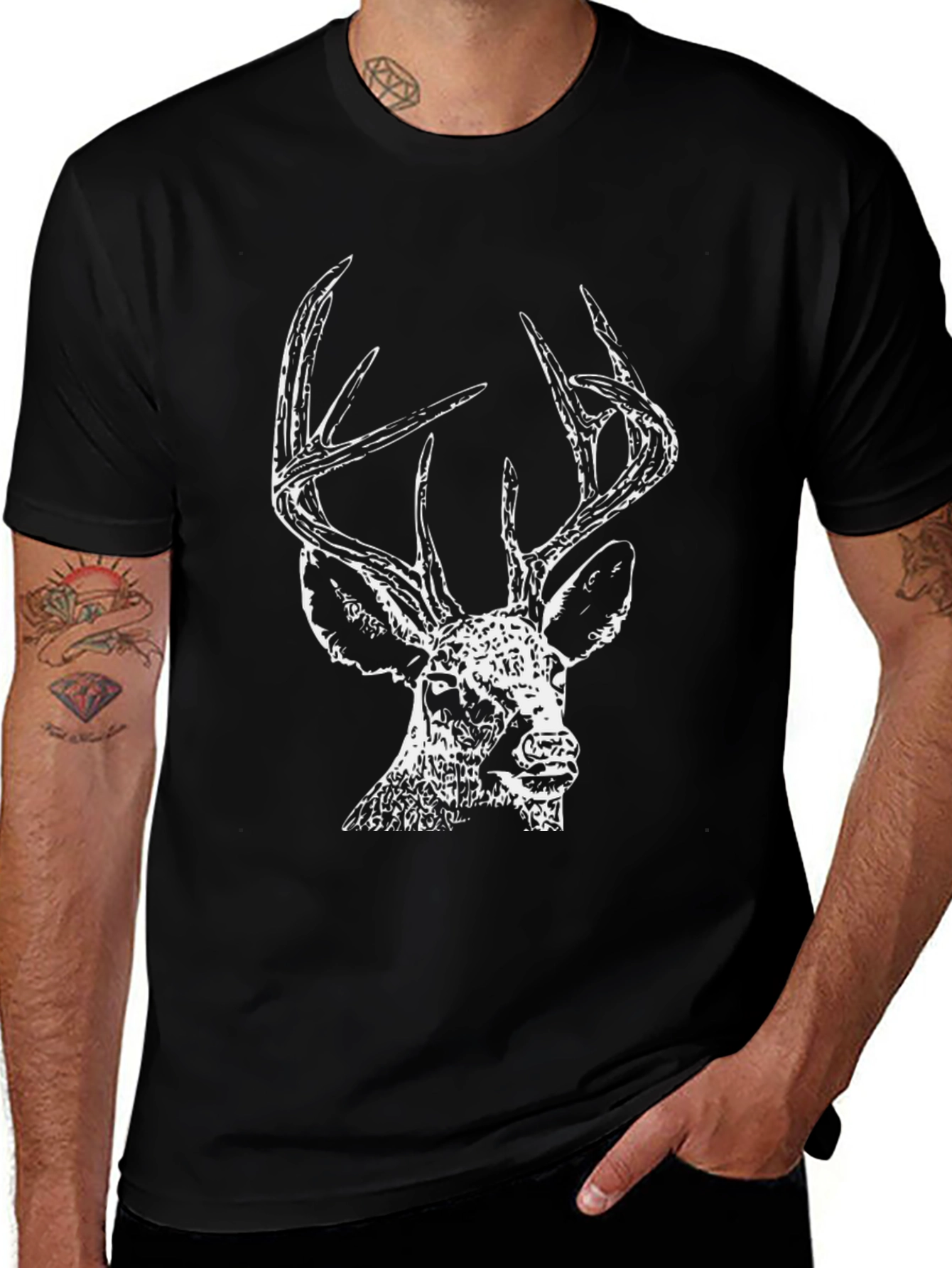 Deer Graphic Tee - Black Cotton Comfort