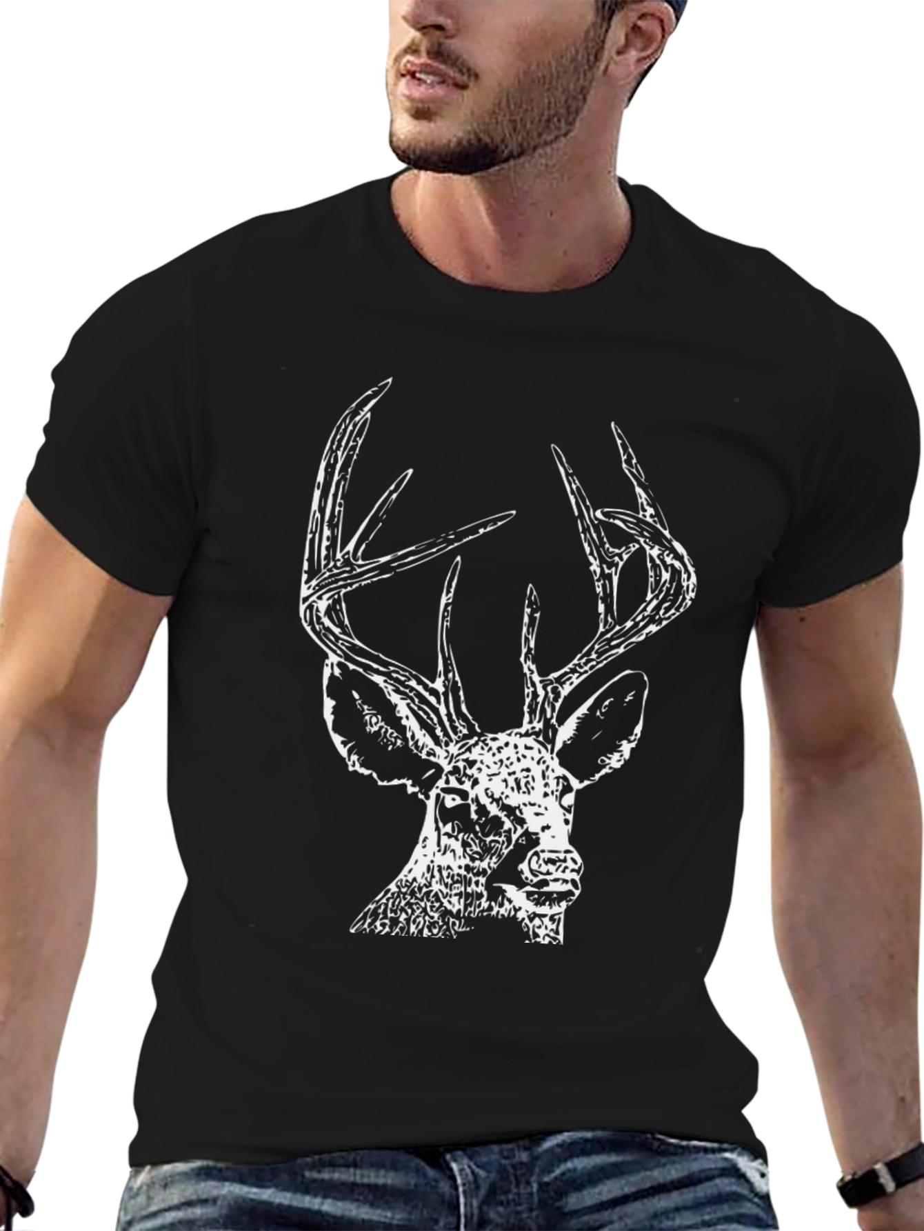 Deer Graphic Tee - Black Cotton Comfort