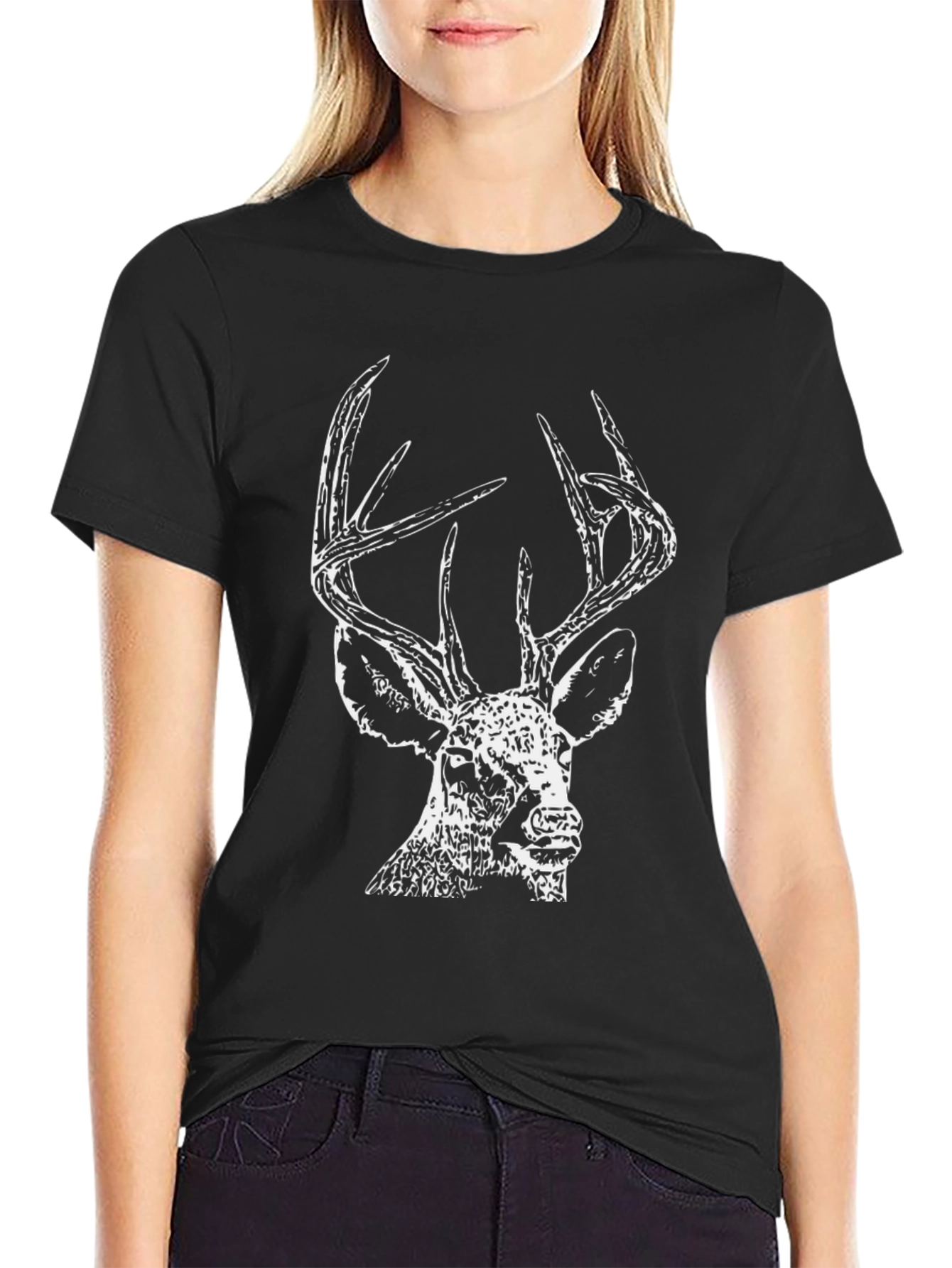 Deer Graphic Tee - Black Cotton Comfort