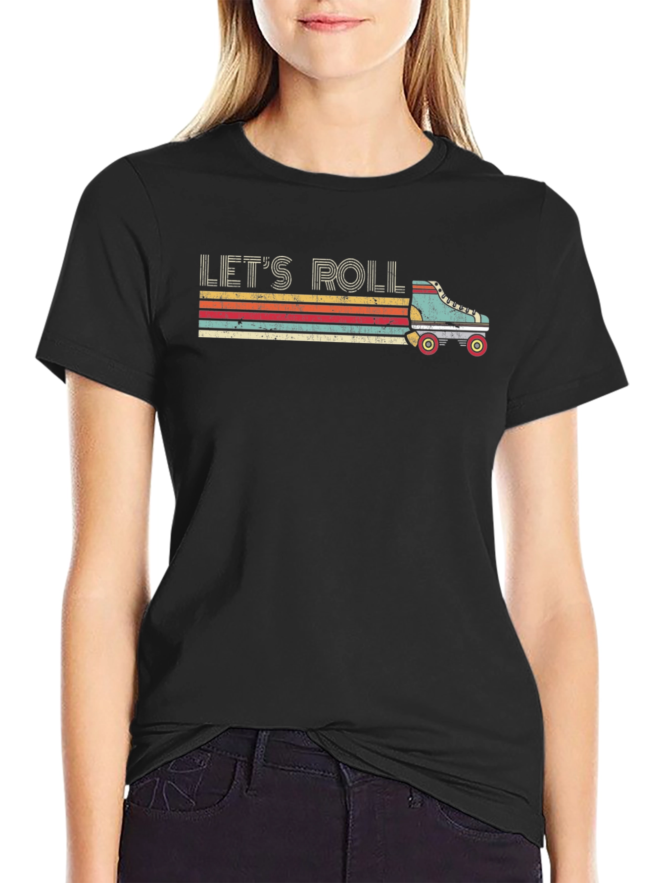 Lets Roll Retro Roller Skate Graphic T-Shirt