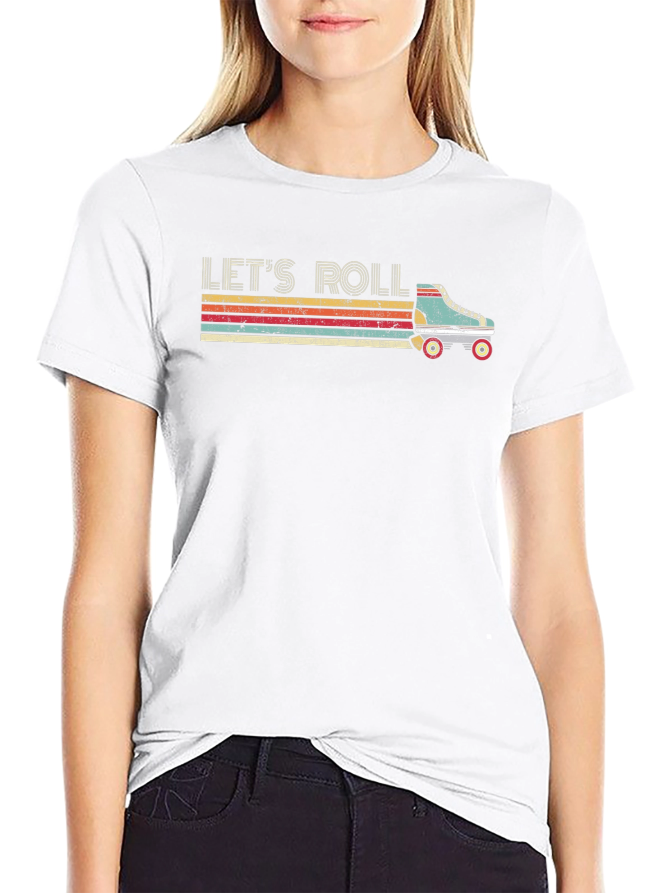 Lets Roll Retro Roller Skate Graphic T-Shirt