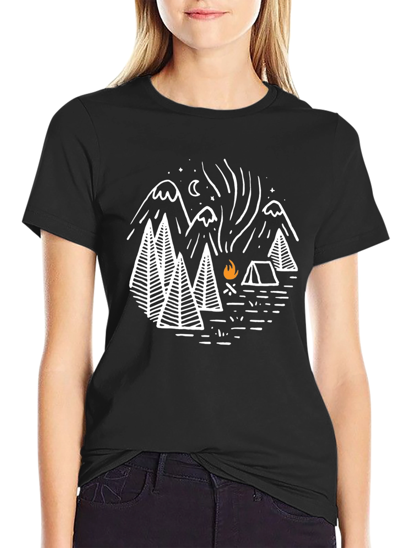 Camping Adventure Graphic Tee - Black Cotton T-Shirt