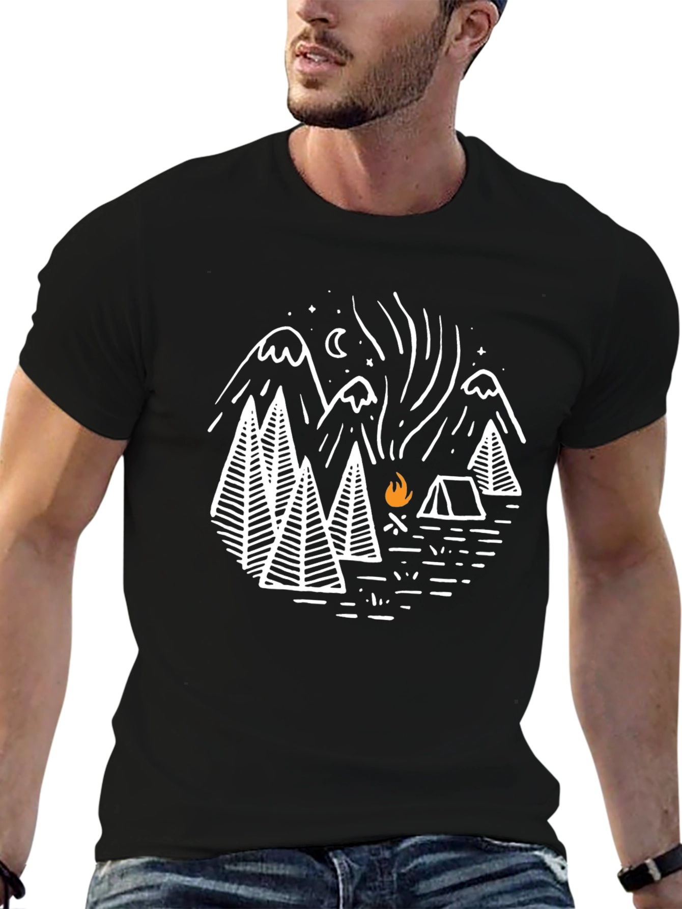 Camping Adventure Graphic Tee - Black Cotton T-Shirt