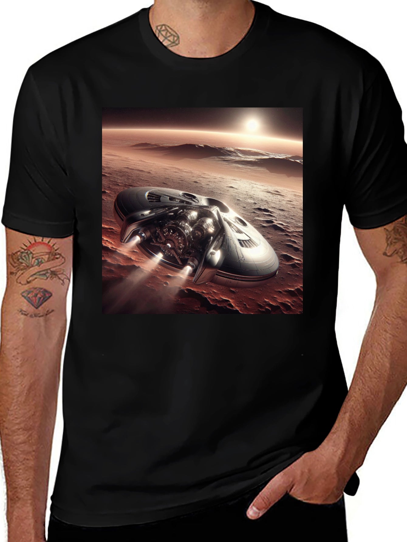 Sci-Fi Spaceship T-Shirt - Black Graphic Tee