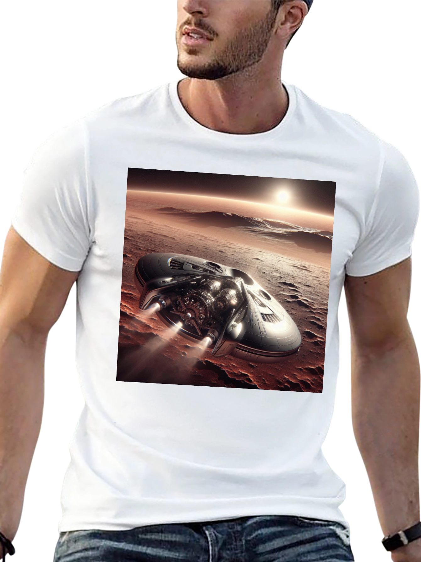 Sci-Fi Spaceship T-Shirt - Black Graphic Tee