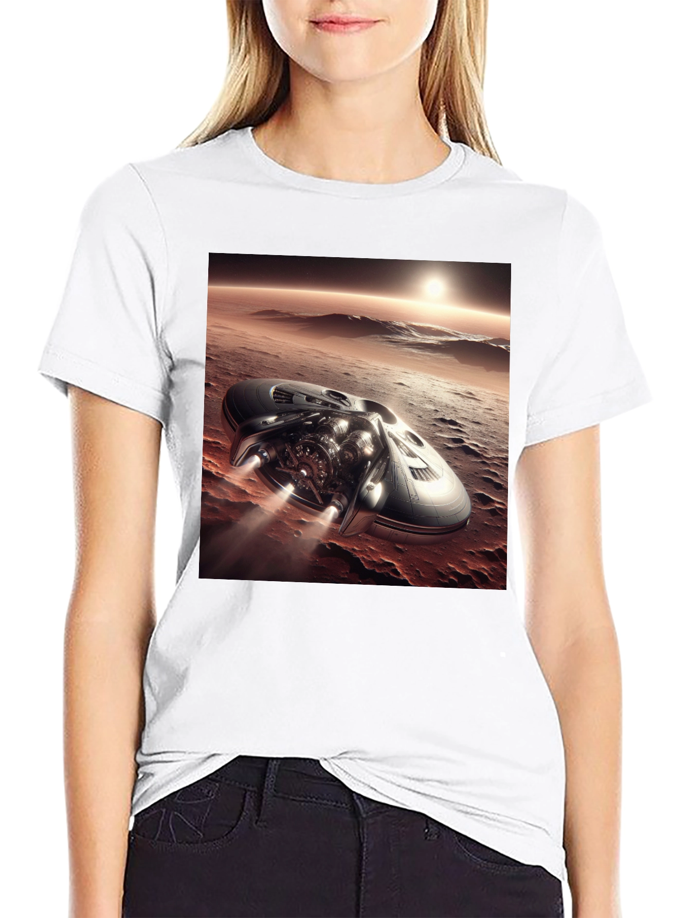 Sci-Fi Spaceship T-Shirt - Black Graphic Tee