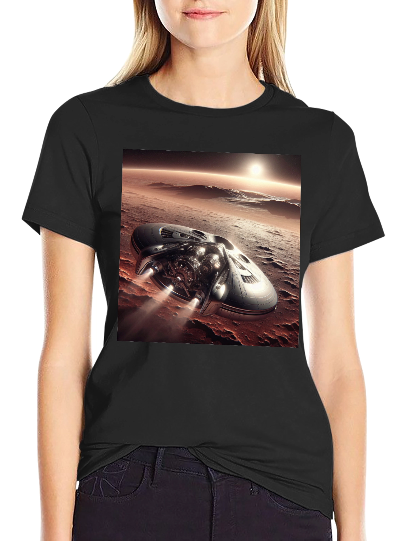 Sci-Fi Spaceship T-Shirt - Black Graphic Tee