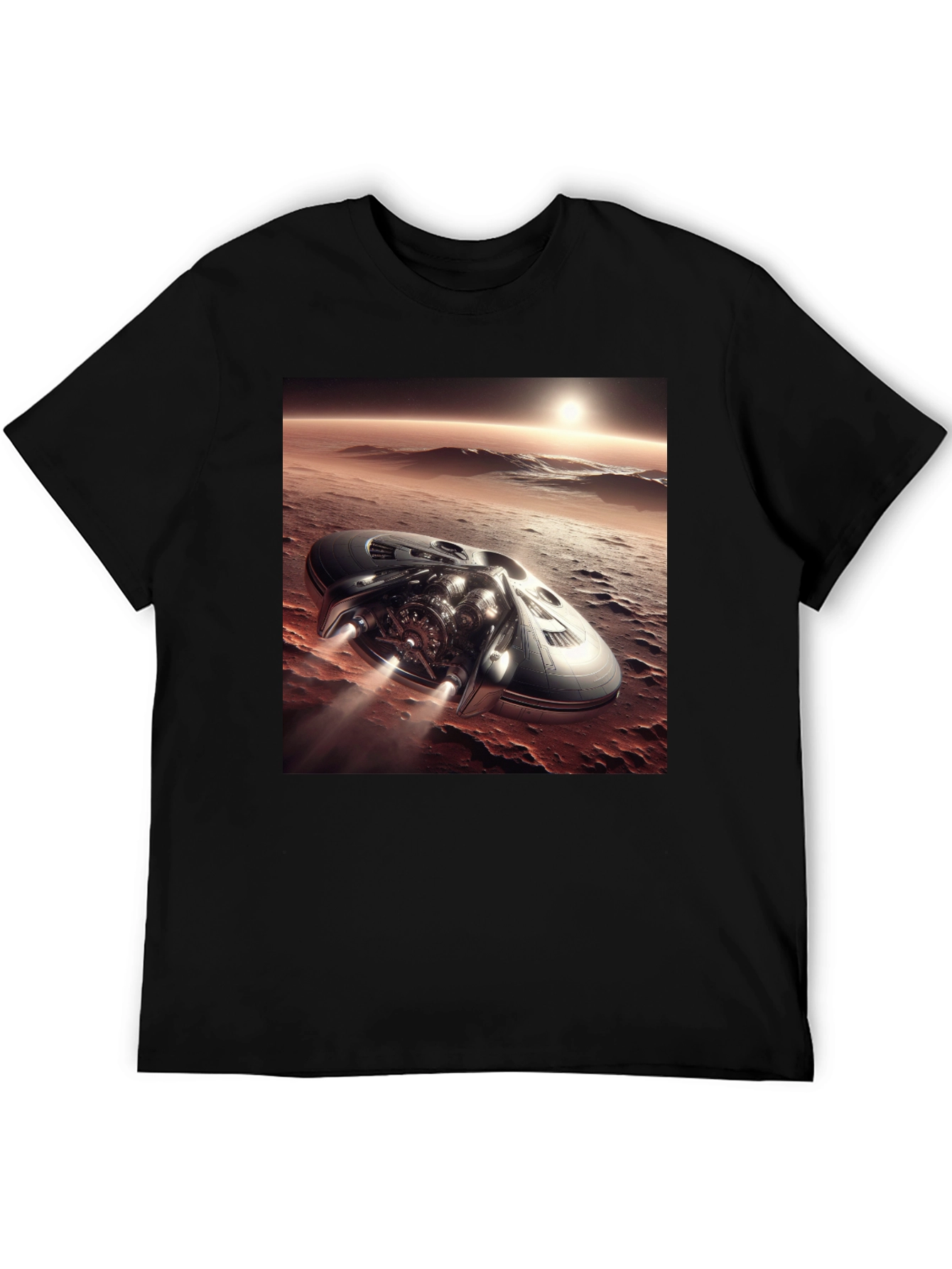 Sci-Fi Spaceship T-Shirt - Black Graphic Tee