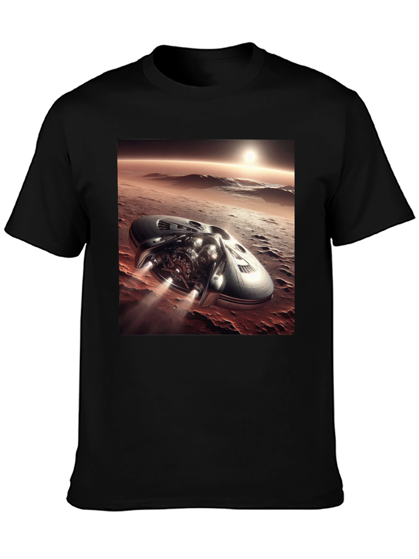 Sci-Fi Spaceship T-Shirt - Black Graphic Tee