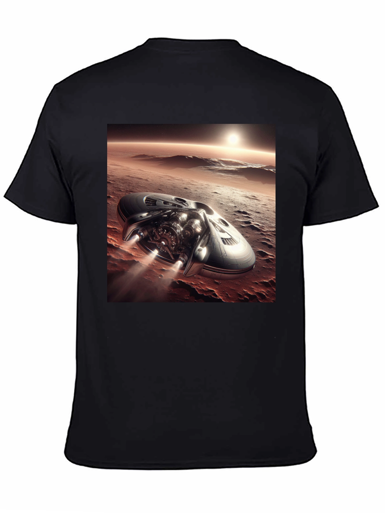 Sci-Fi Spaceship T-Shirt - Black Graphic Tee