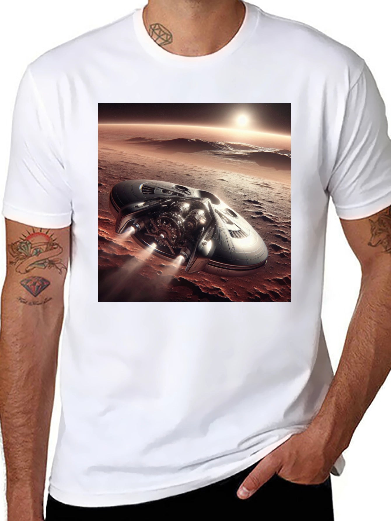 Sci-Fi Spaceship T-Shirt - Black Graphic Tee