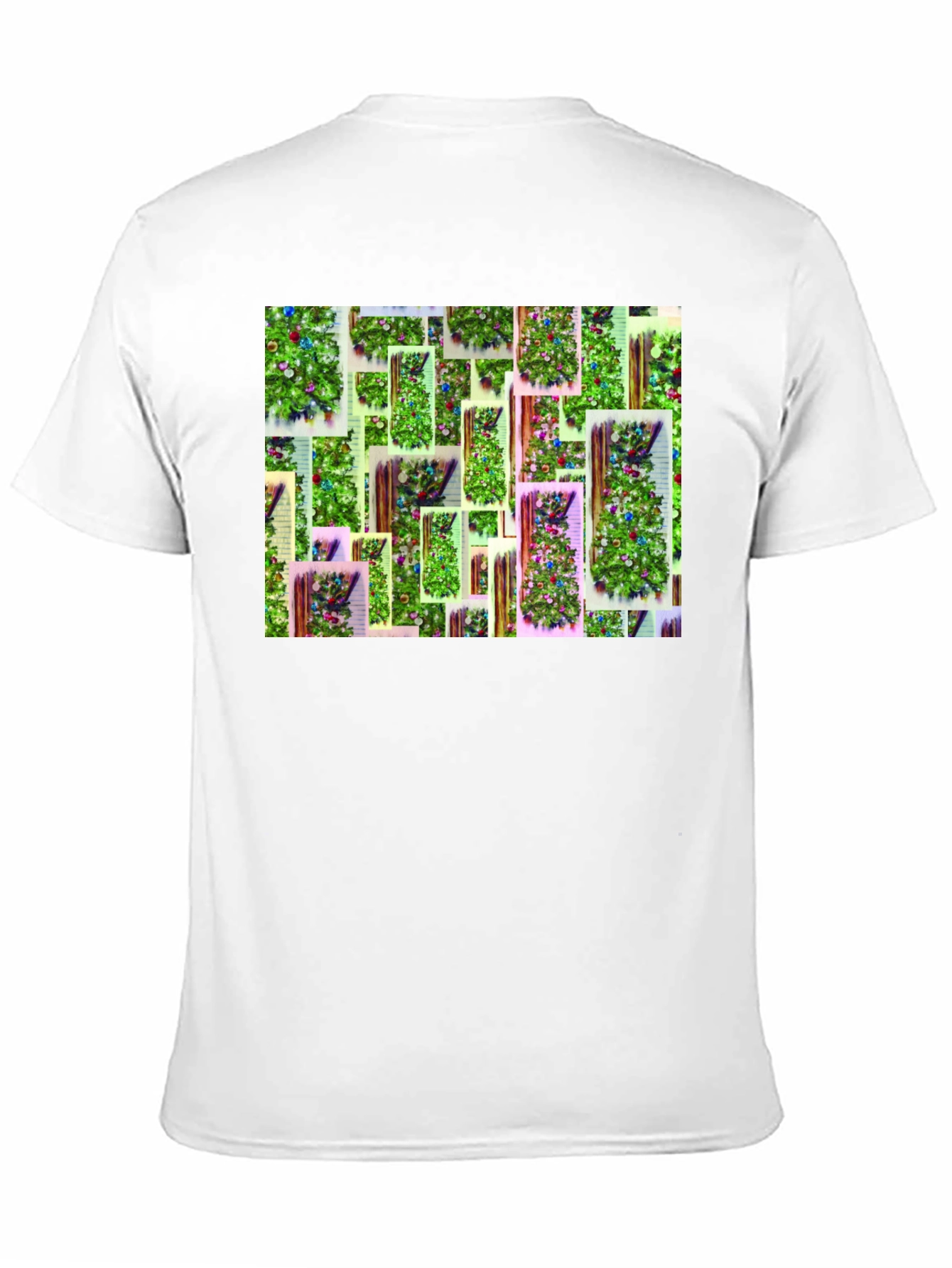 Festive Christmas Tree Pattern Black T-Shirt