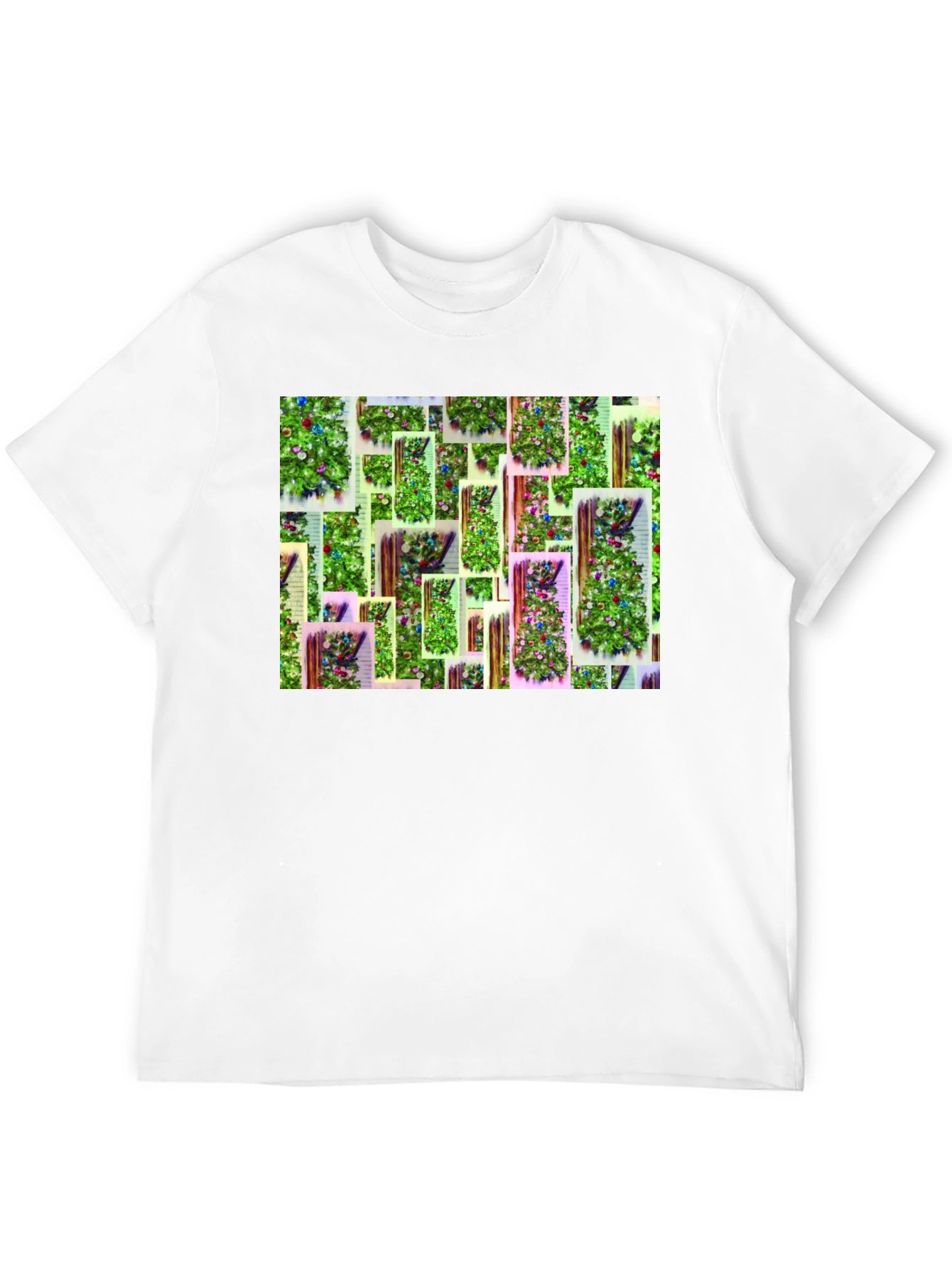 Festive Christmas Tree Pattern Black T-Shirt