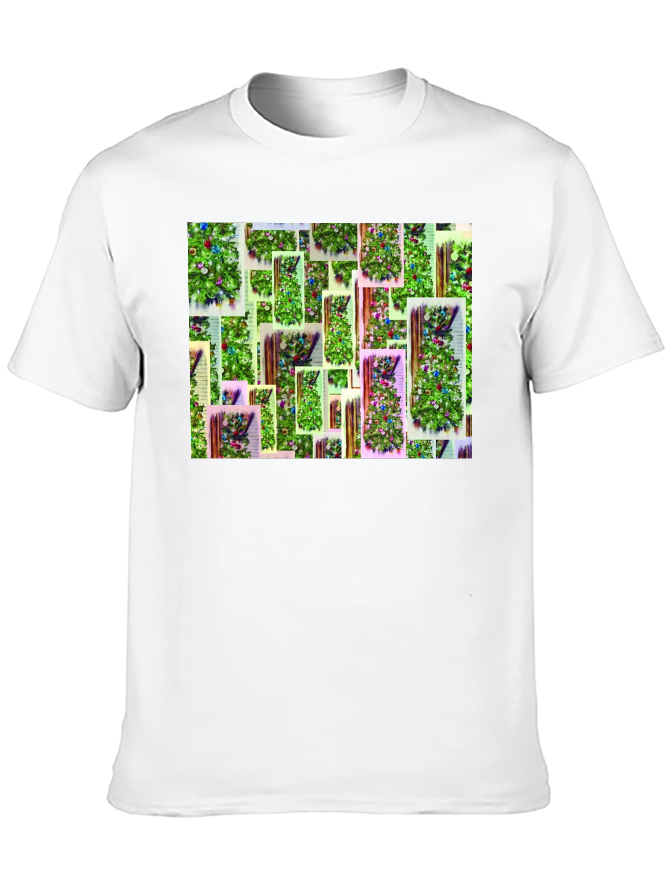 Festive Christmas Tree Pattern Black T-Shirt