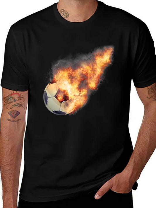 Flaming Soccer Ball Graphic Tee - Black