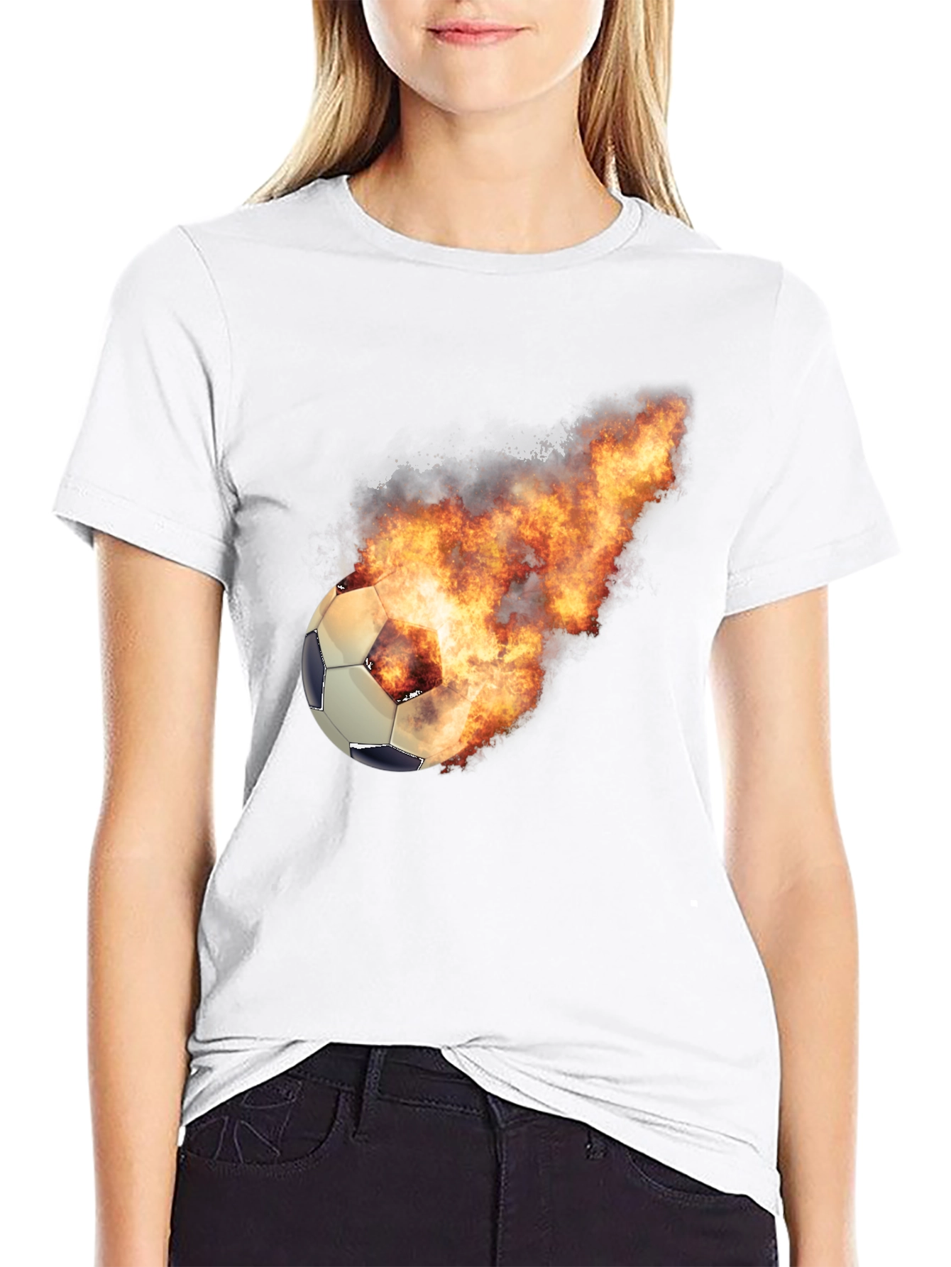 Flaming Soccer Ball Graphic Tee - Black