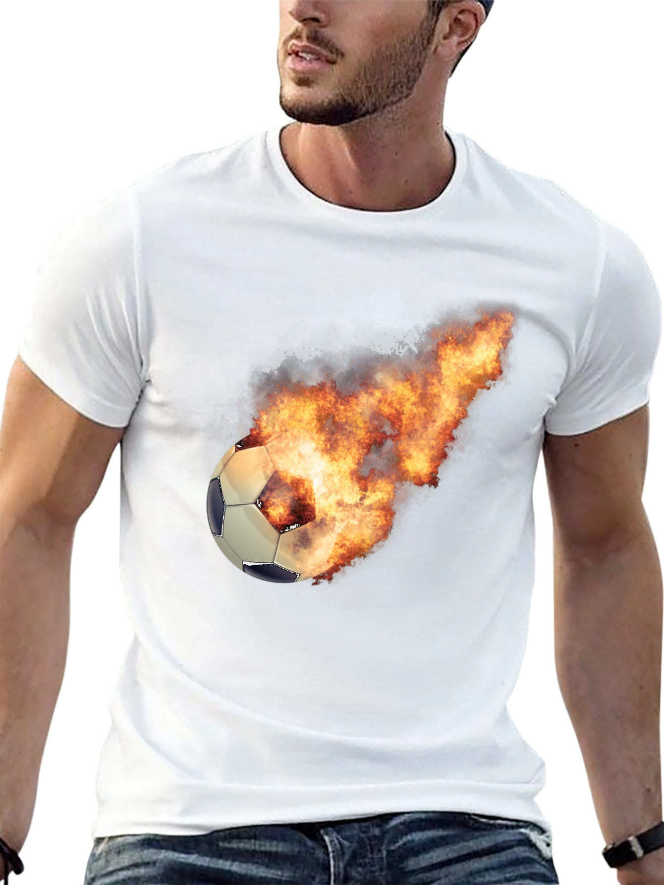 Flaming Soccer Ball Graphic Tee - Black