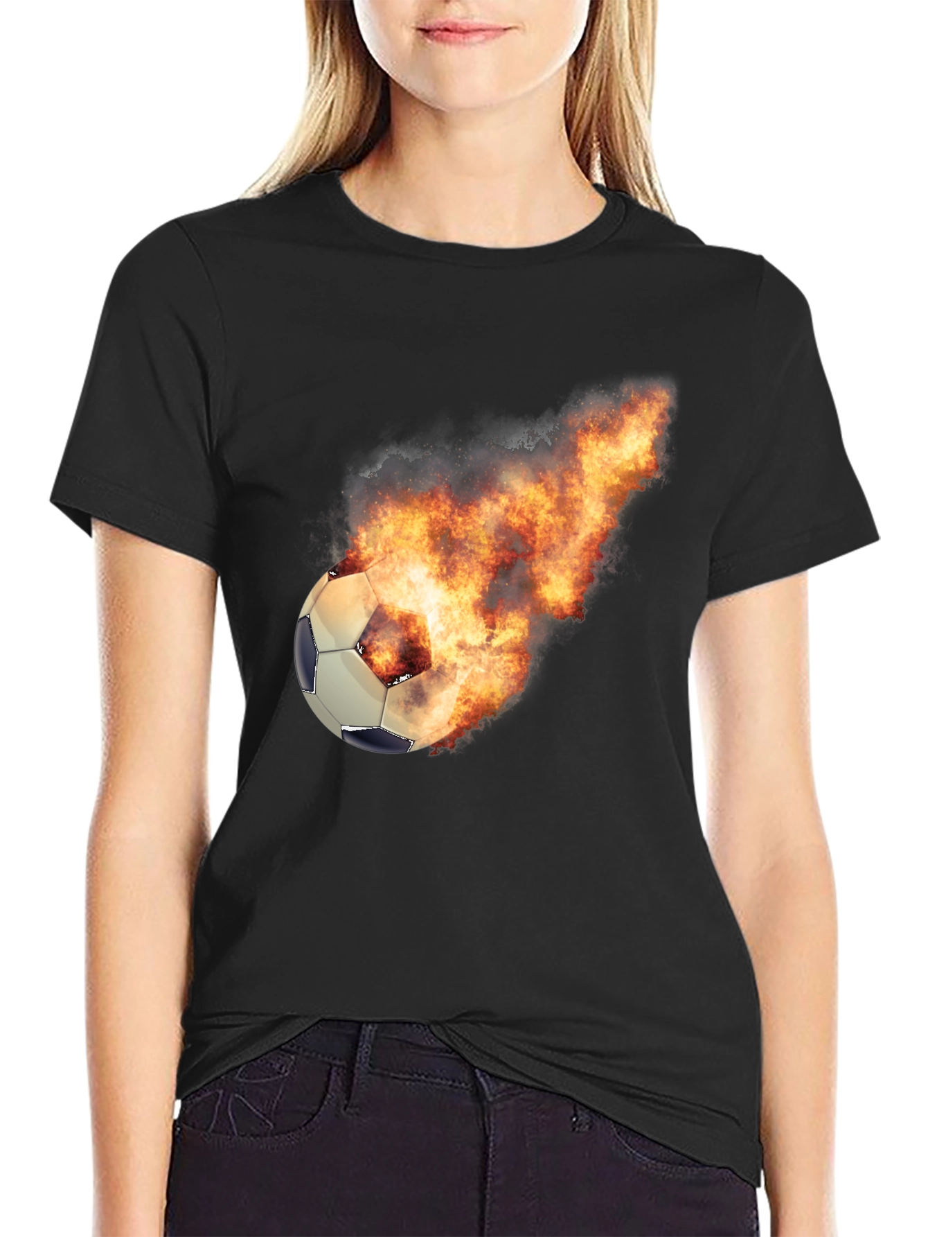 Flaming Soccer Ball Graphic Tee - Black