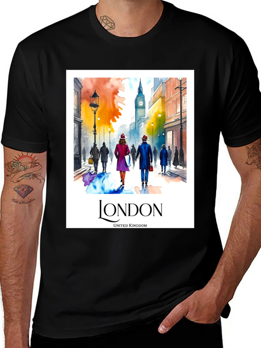 London UK Watercolor Graphic Tee - Black