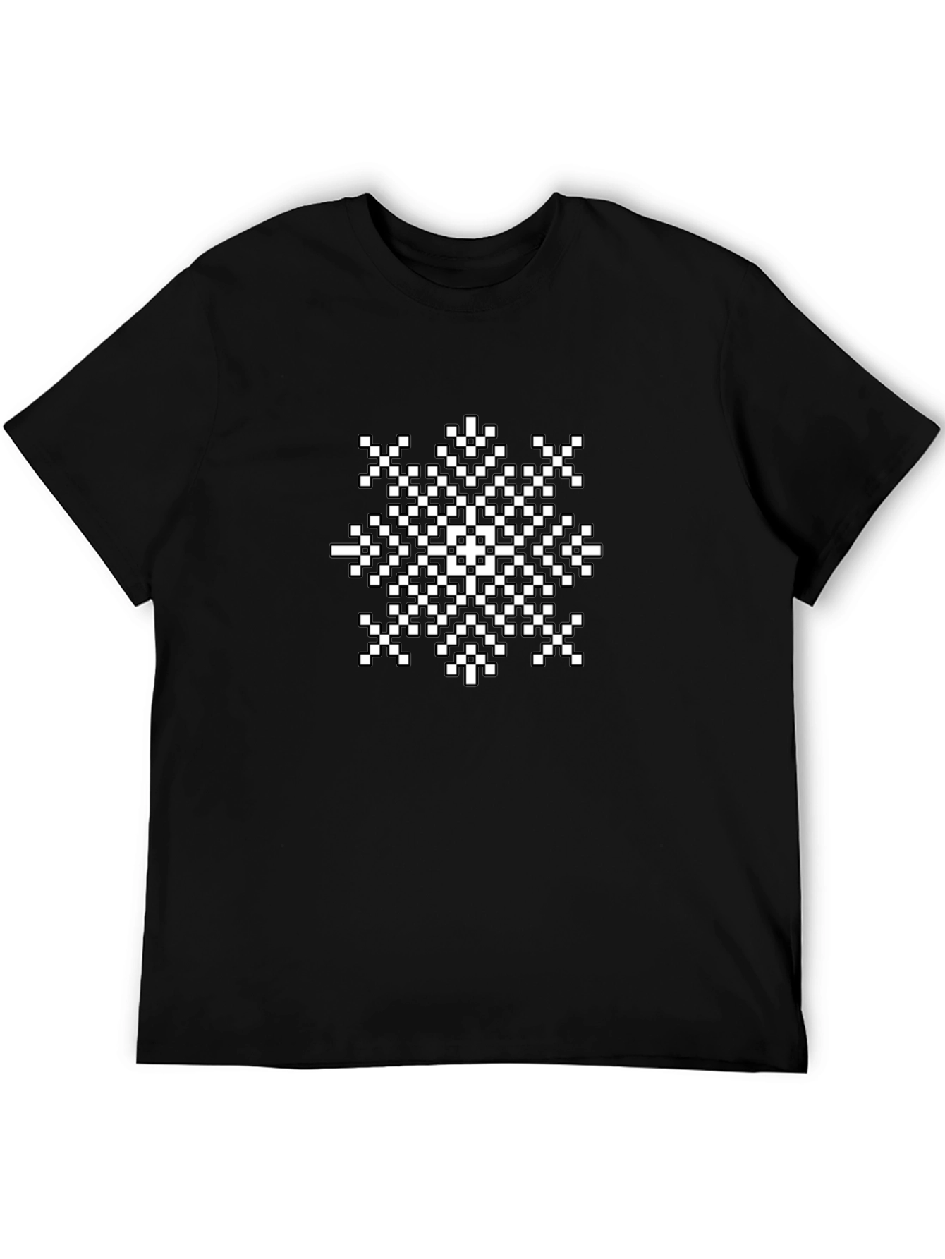 Pixel Snowflake Graphic Tee - Black Cotton Shirt
