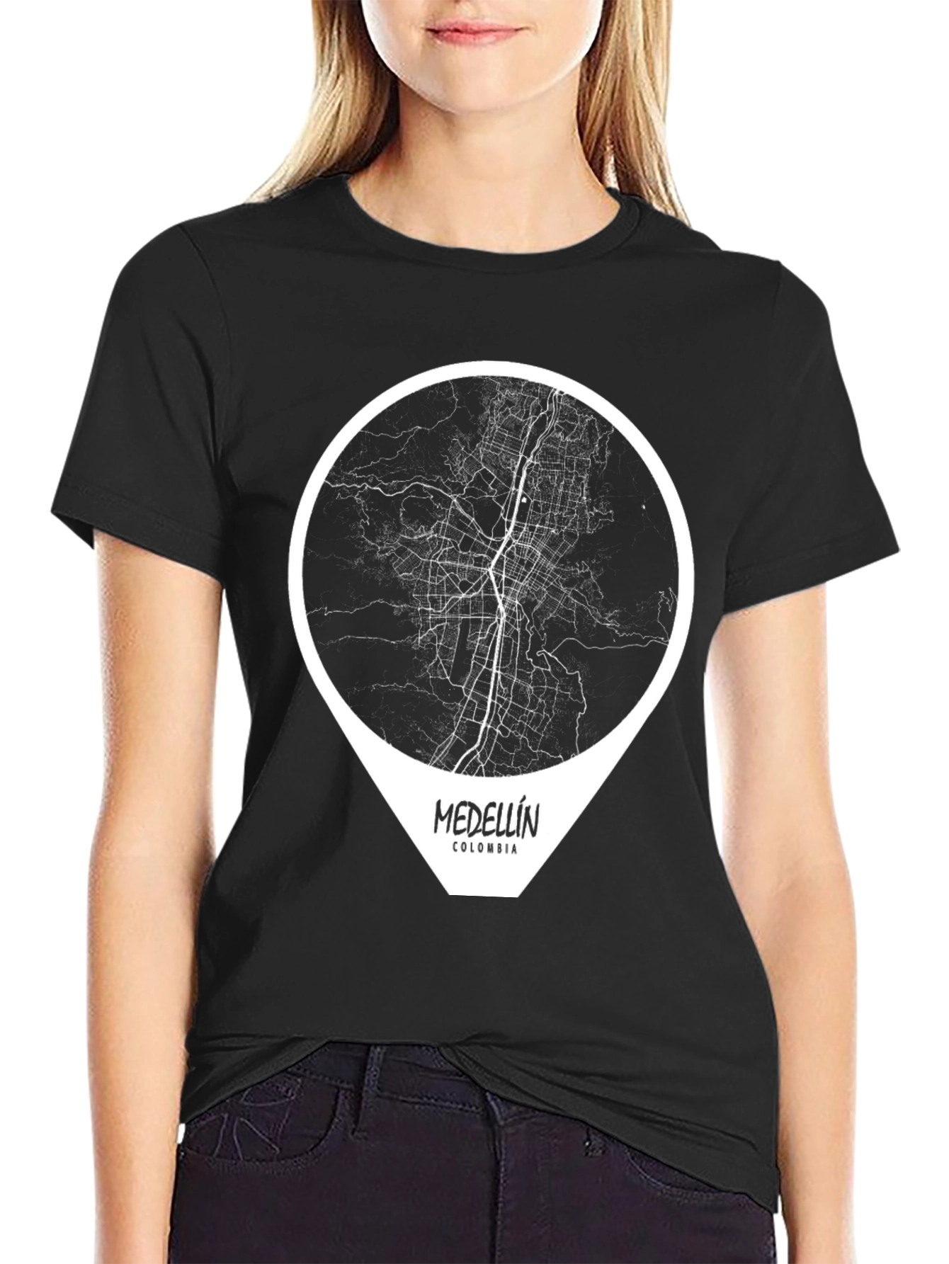 Medellin Colombia Map Graphic Tee - Black