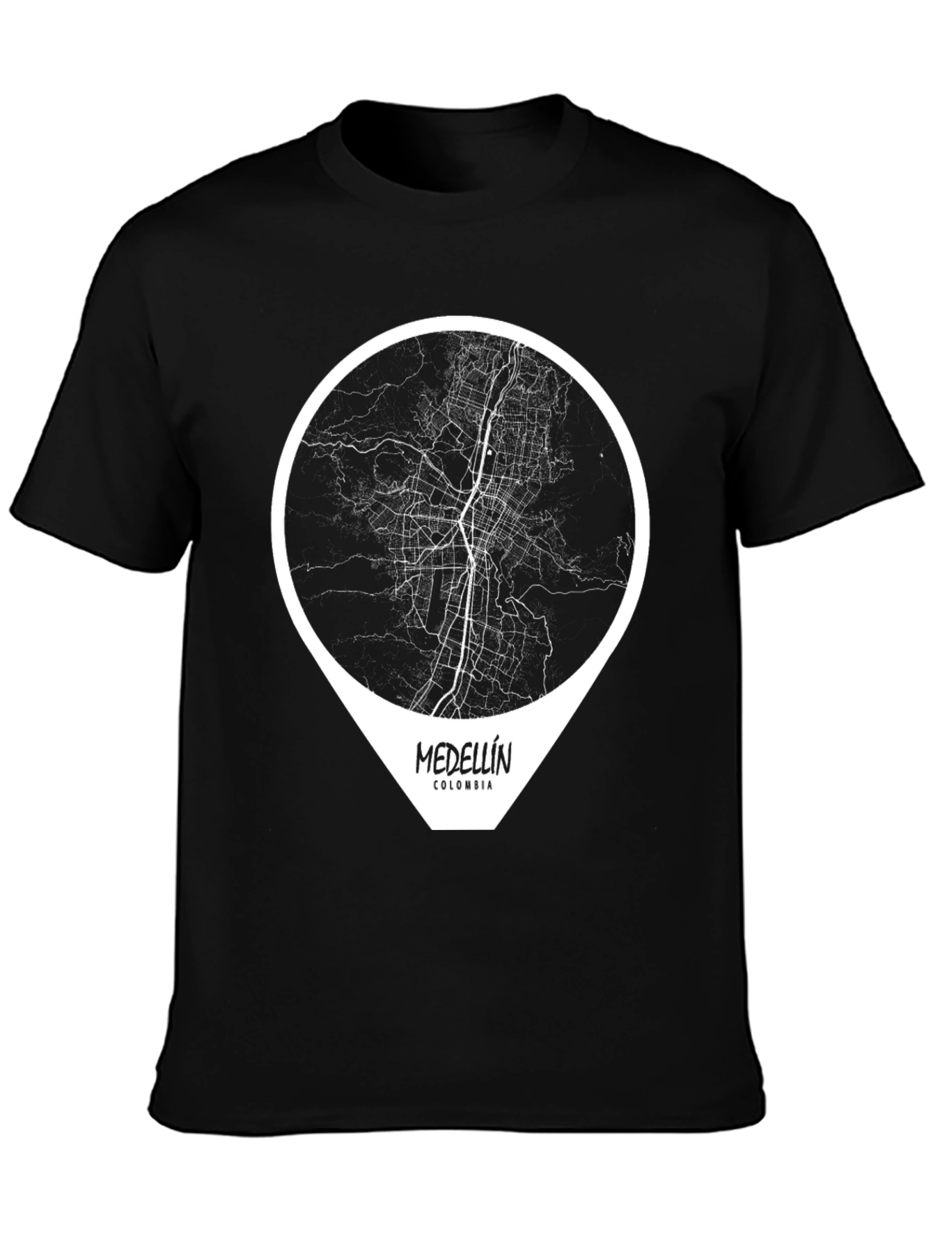 Medellin Colombia Map Graphic Tee - Black