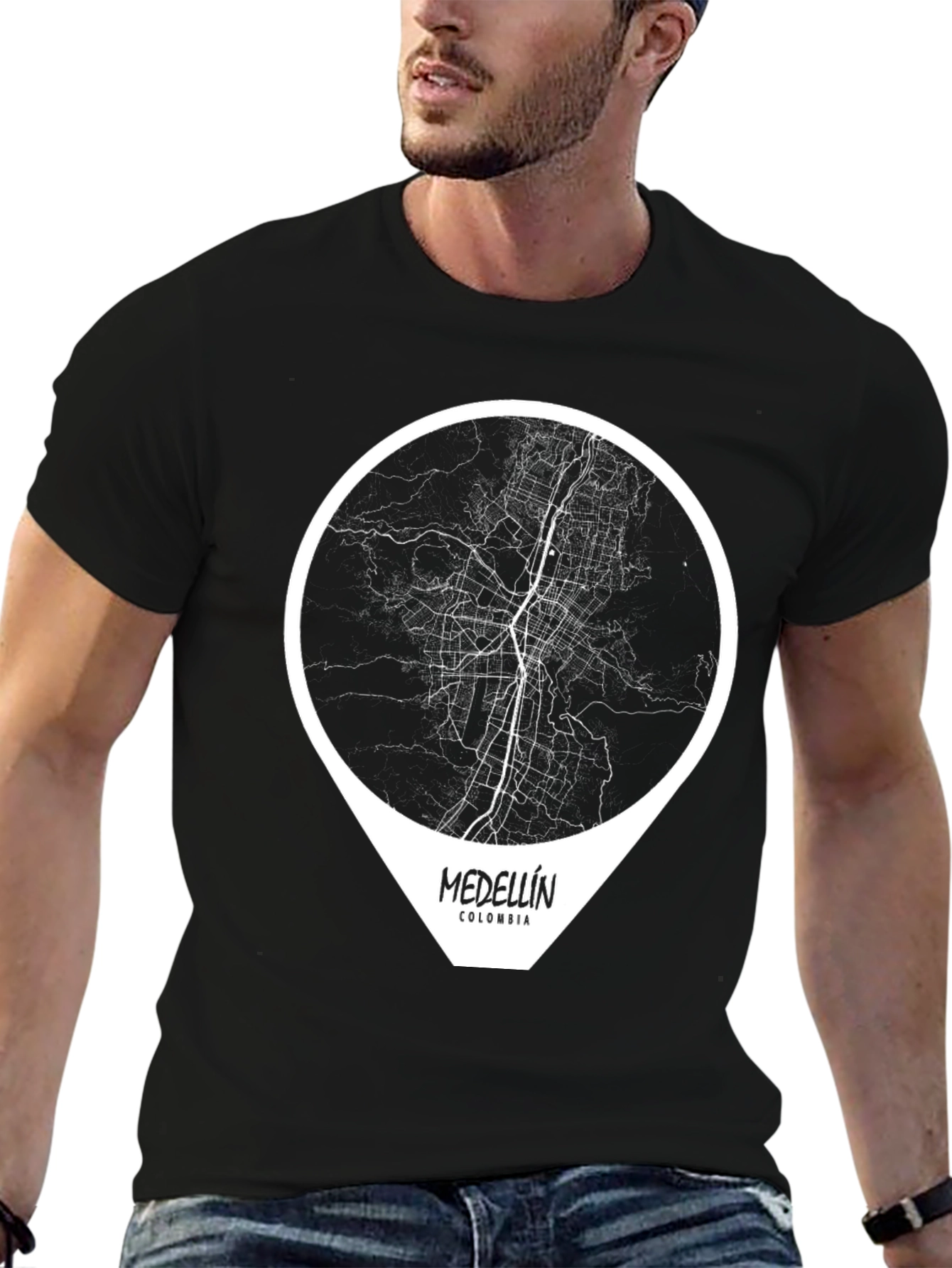 Medellin Colombia Map Graphic Tee - Black