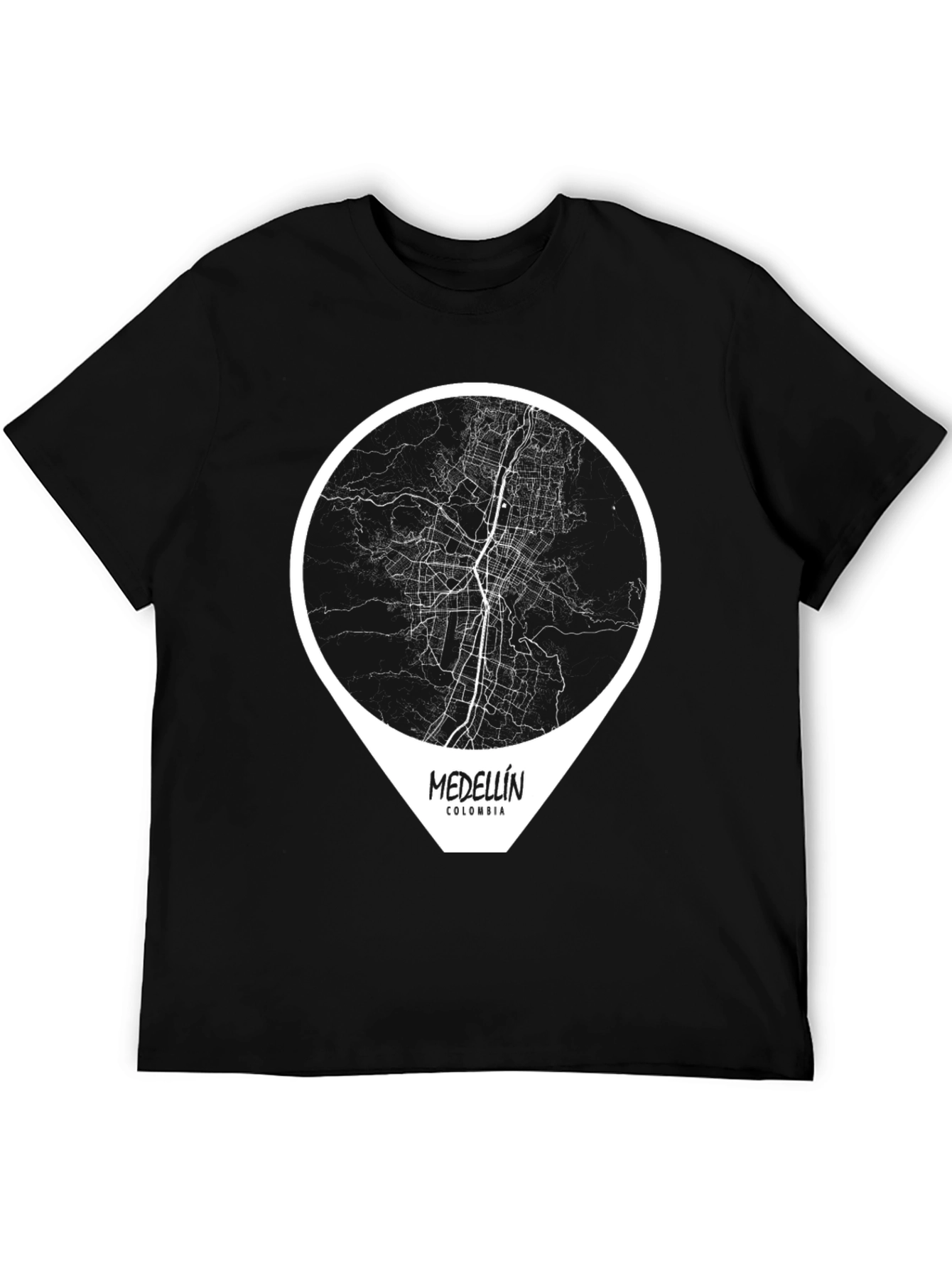 Medellin Colombia Map Graphic Tee - Black