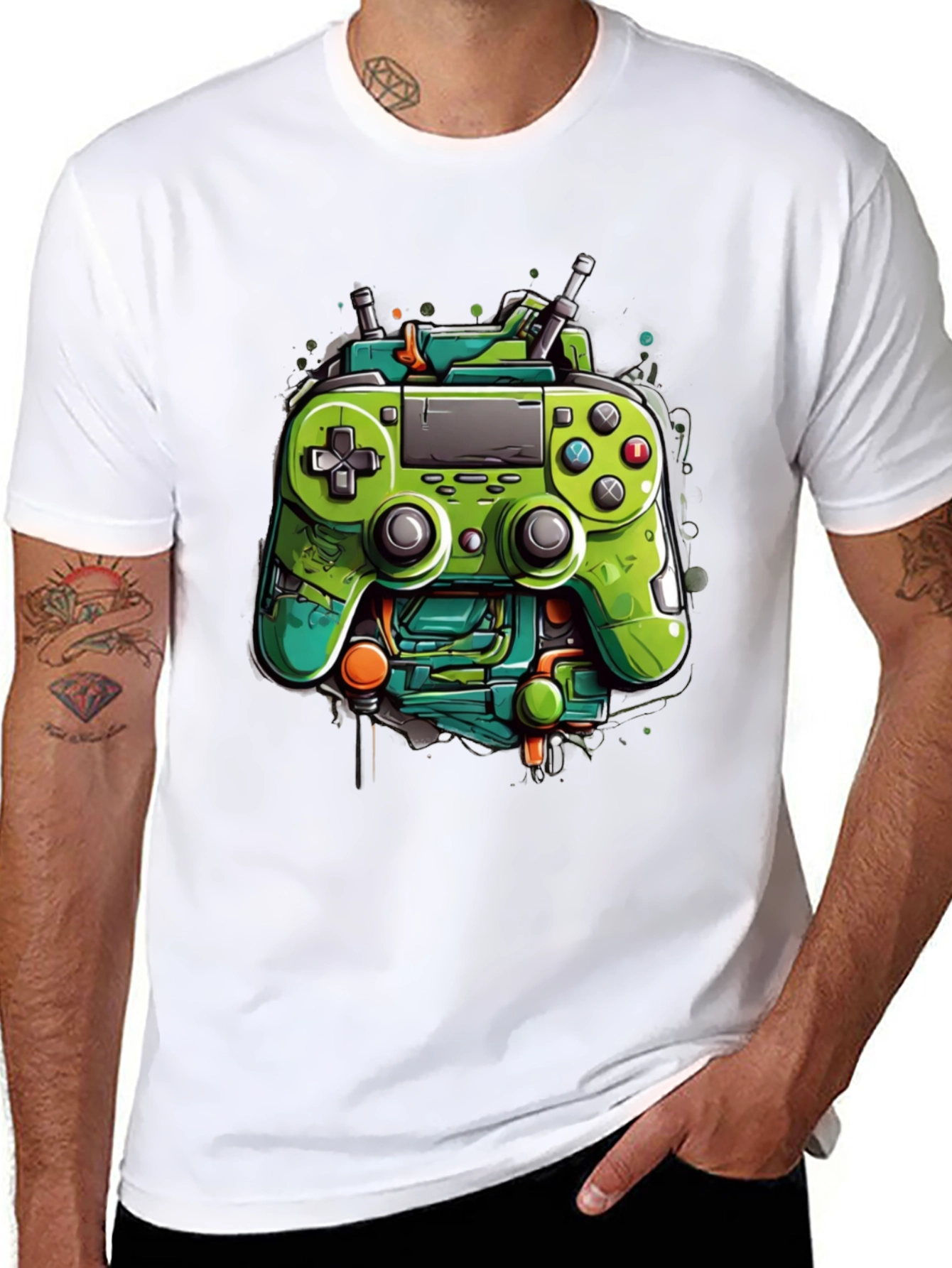 Gamer Tee: Neon Controller Design