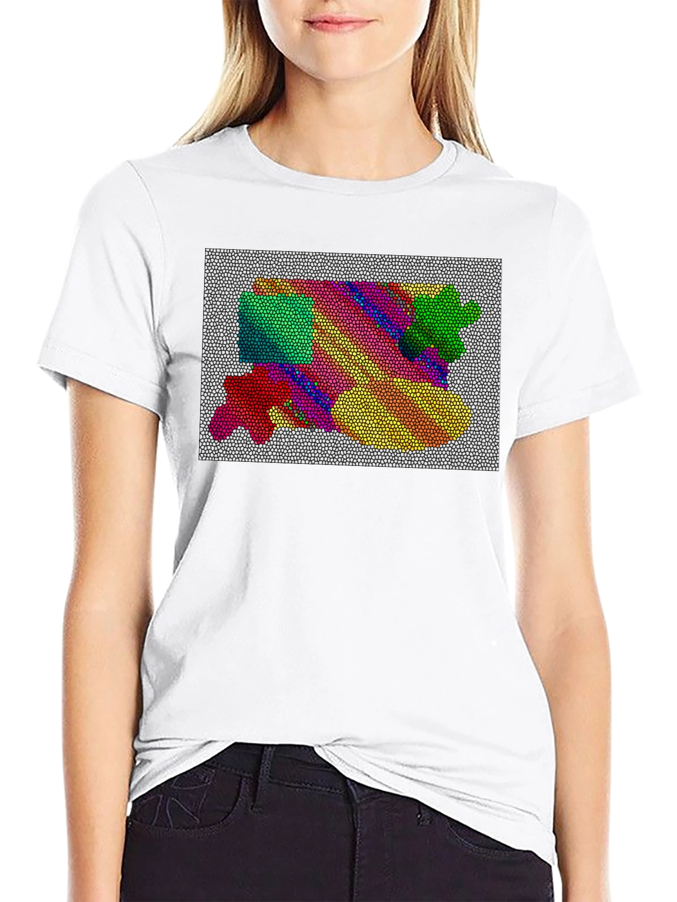 Abstract Mosaic Graphic Tee - Artistic Black T-Shirt