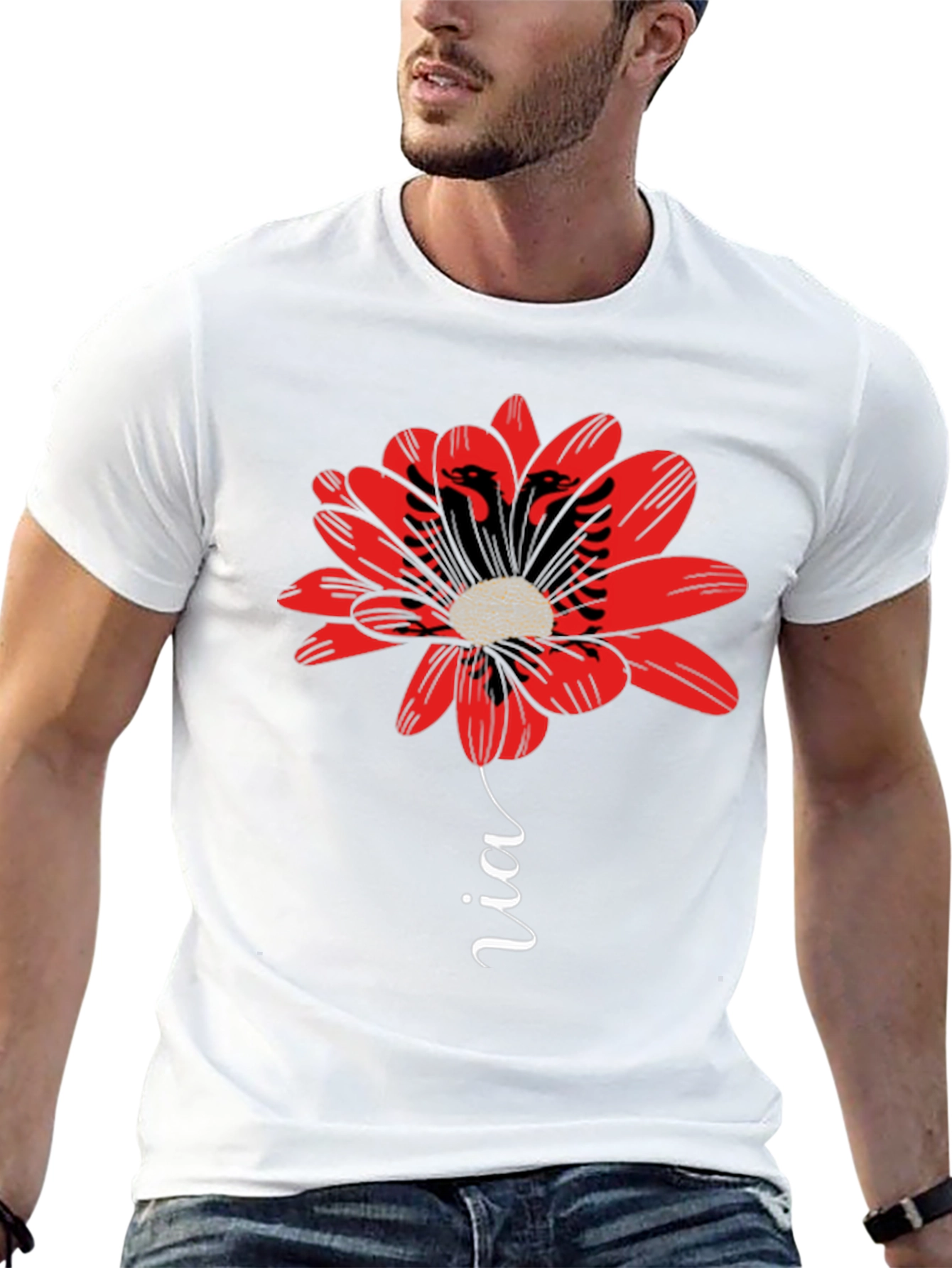 Floral Albanian Eagle T-Shirt - Black