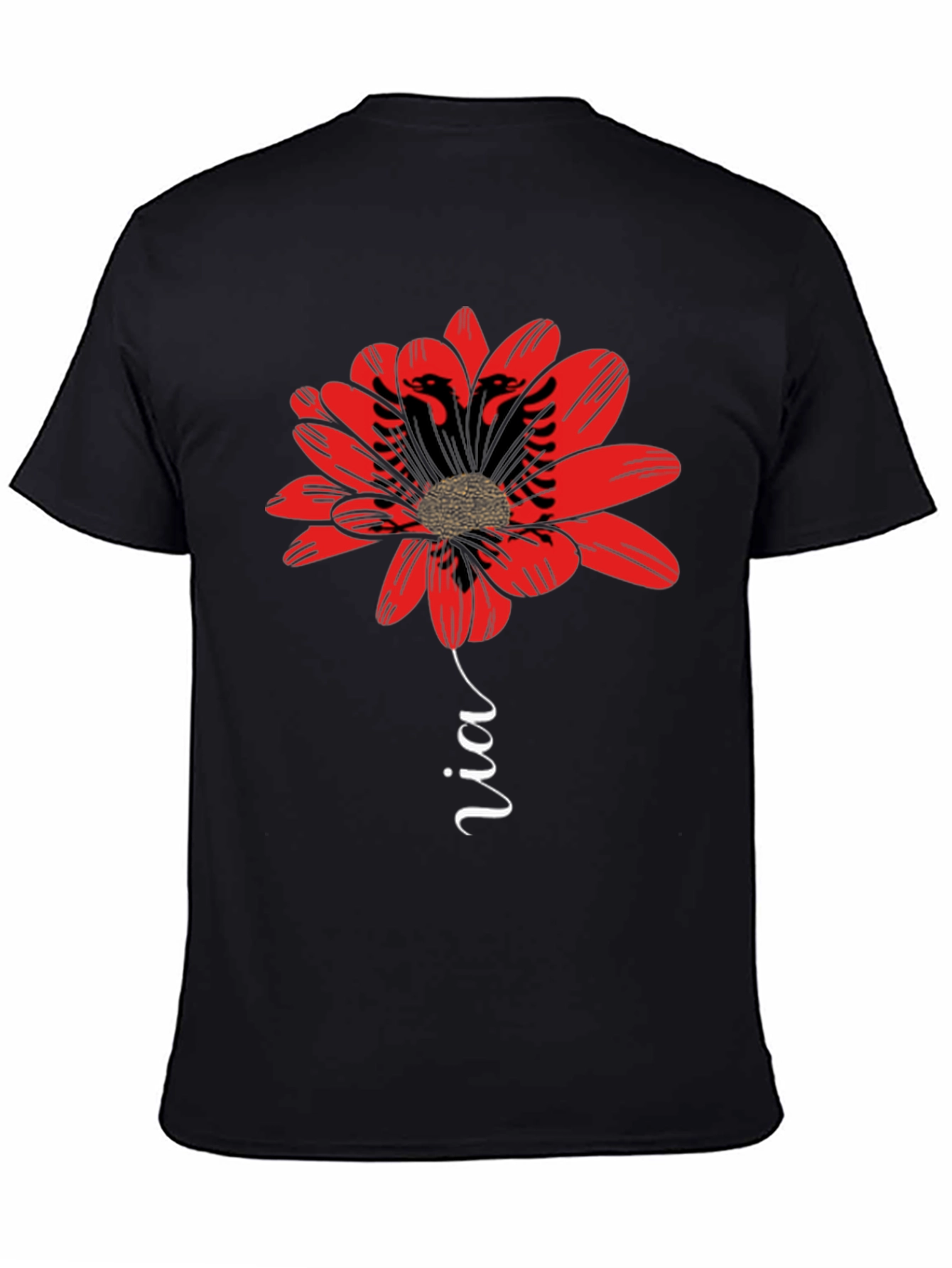 Floral Albanian Eagle T-Shirt - Black