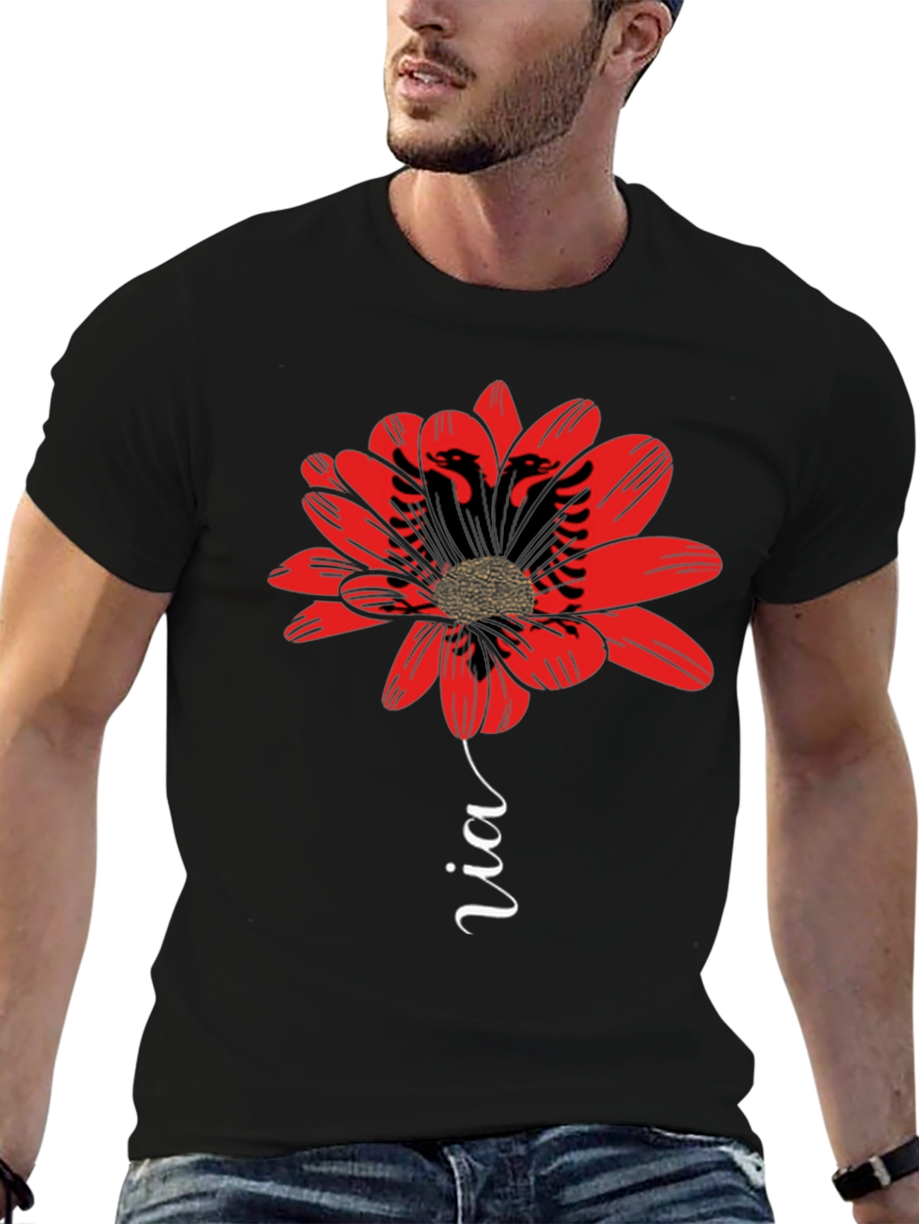 Floral Albanian Eagle T-Shirt - Black