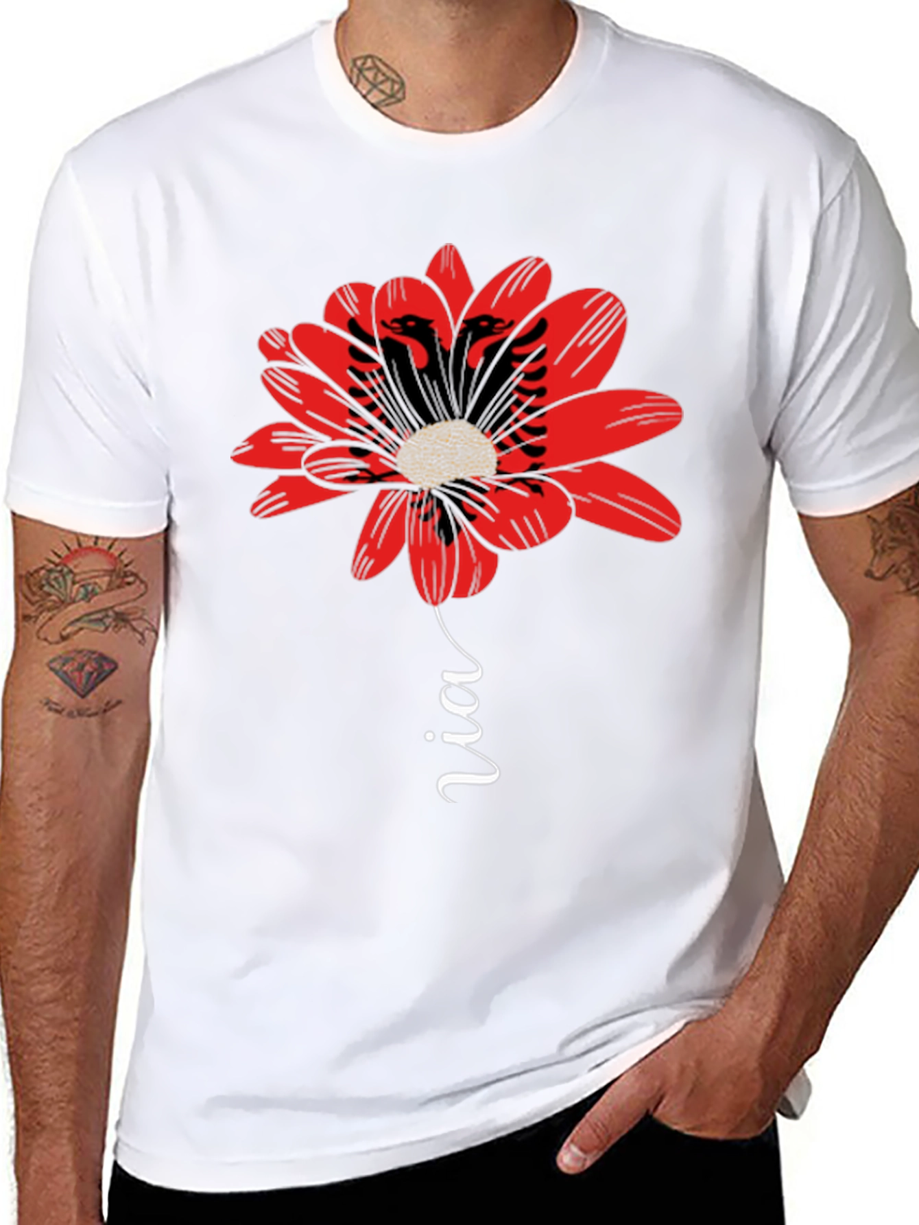 Floral Albanian Eagle T-Shirt - Black