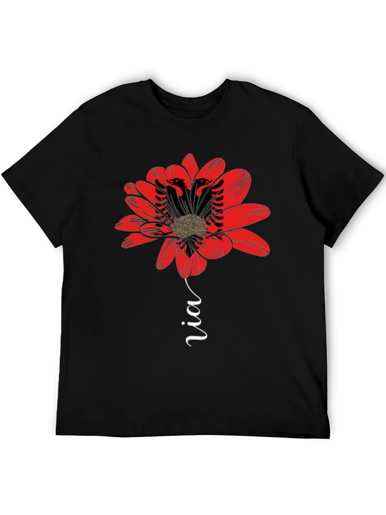 Floral Albanian Eagle T-Shirt - Black