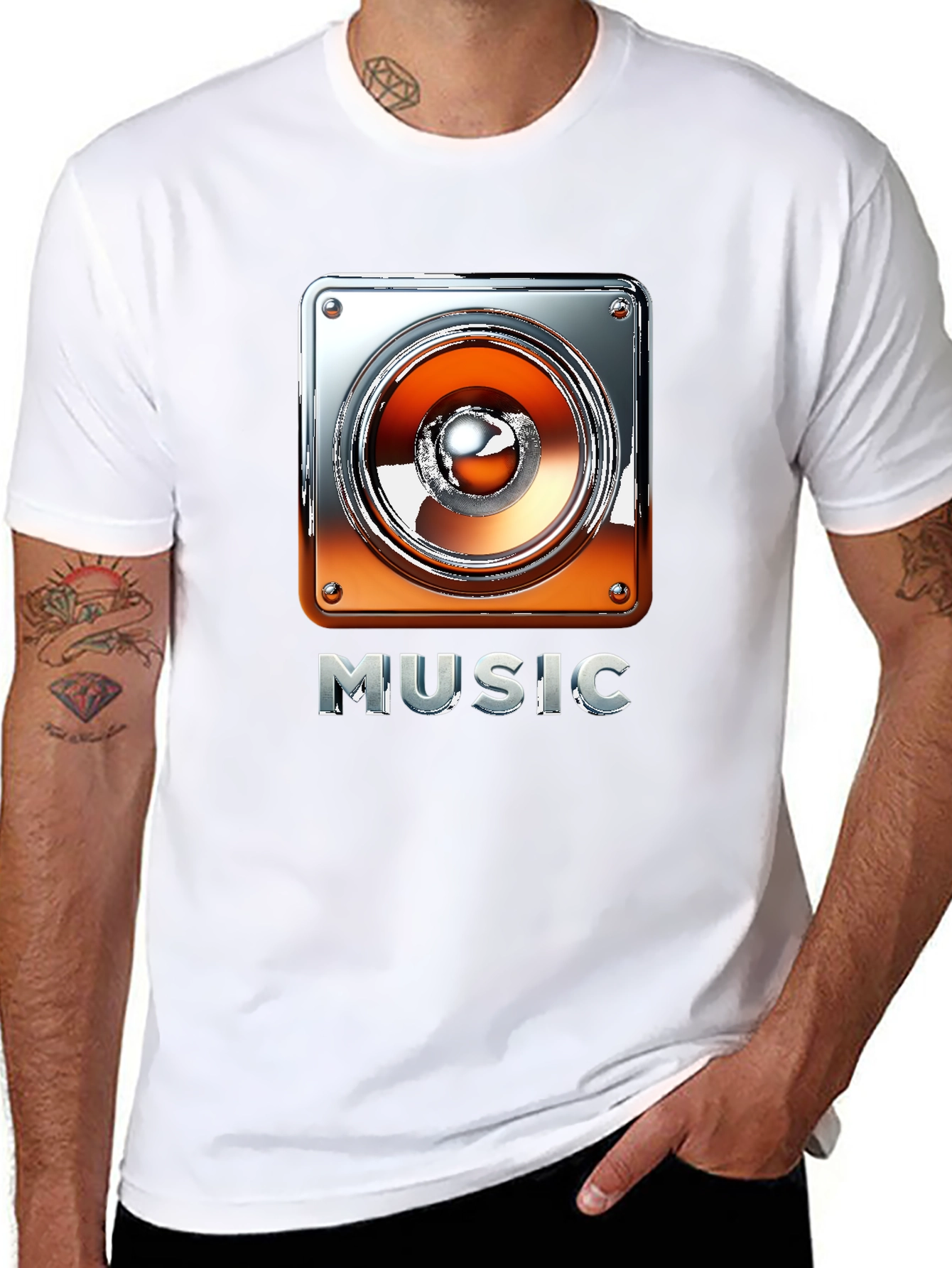 Music Graphic Tee - Black T-Shirt with Speaker Design