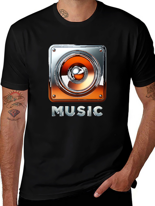 Music Graphic Tee - Black T-Shirt with Speaker Design