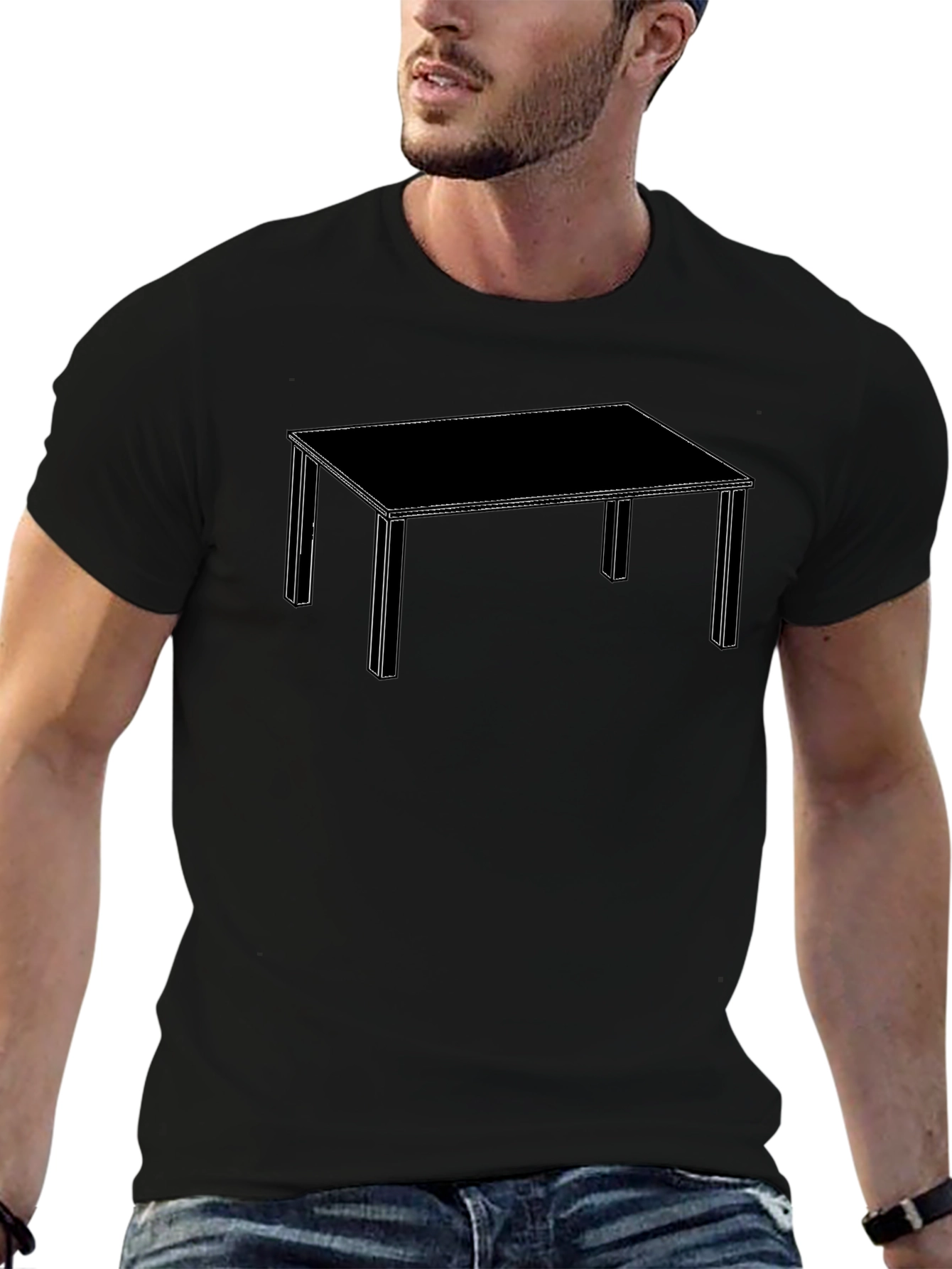 Geometric Table Graphic Tee - Modern Design Black T-Shirt