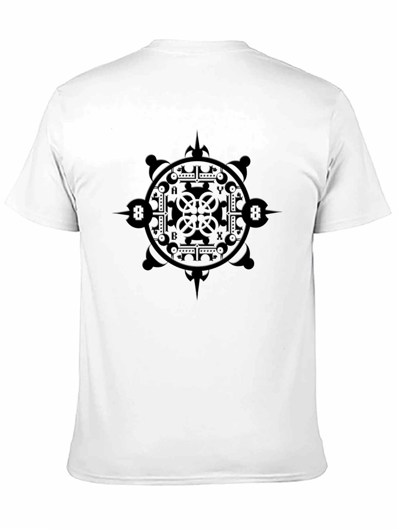 Mens Black Graphic Tee - Intricate Wheel Design